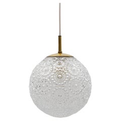 Large Brass and Clear Glass 3D Pattern Ball Pendant Lamp, 1960s Germany