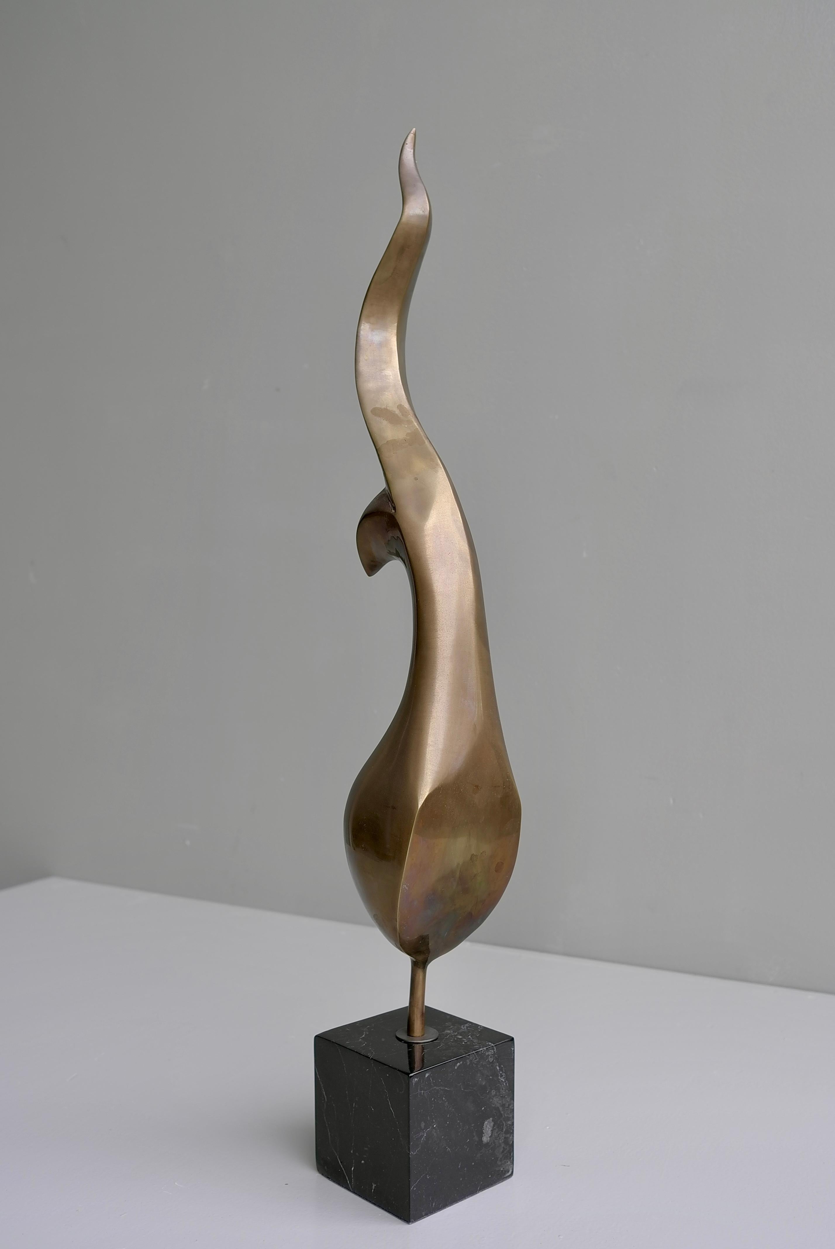 Brass and copper mid-century sculpture with black carrara marble base, 1960's.
