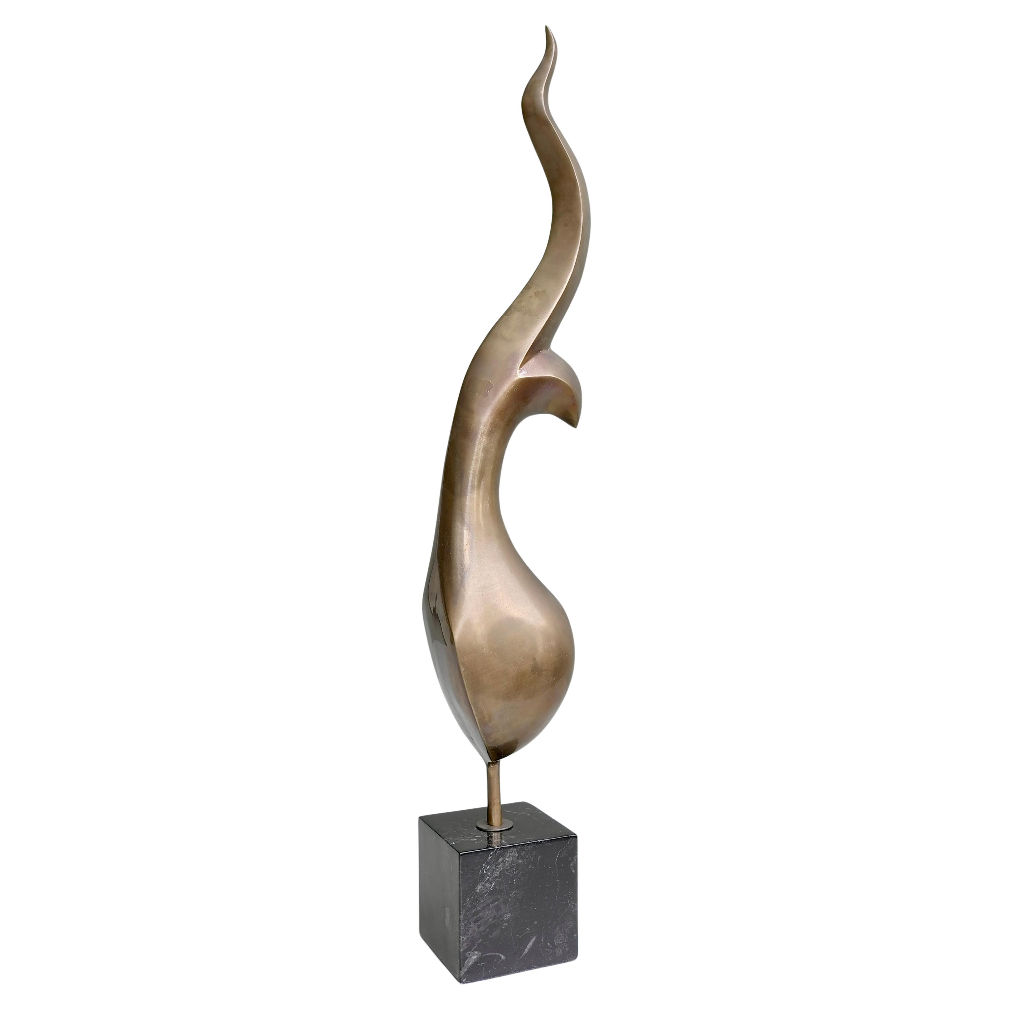 Large Brass and Copper Abstract Sculpture with Black Carrara Marble Base, 1960's
