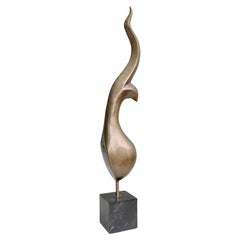 Vintage Large Brass and Copper Abstract Sculpture with Black Carrara Marble Base, 1960's