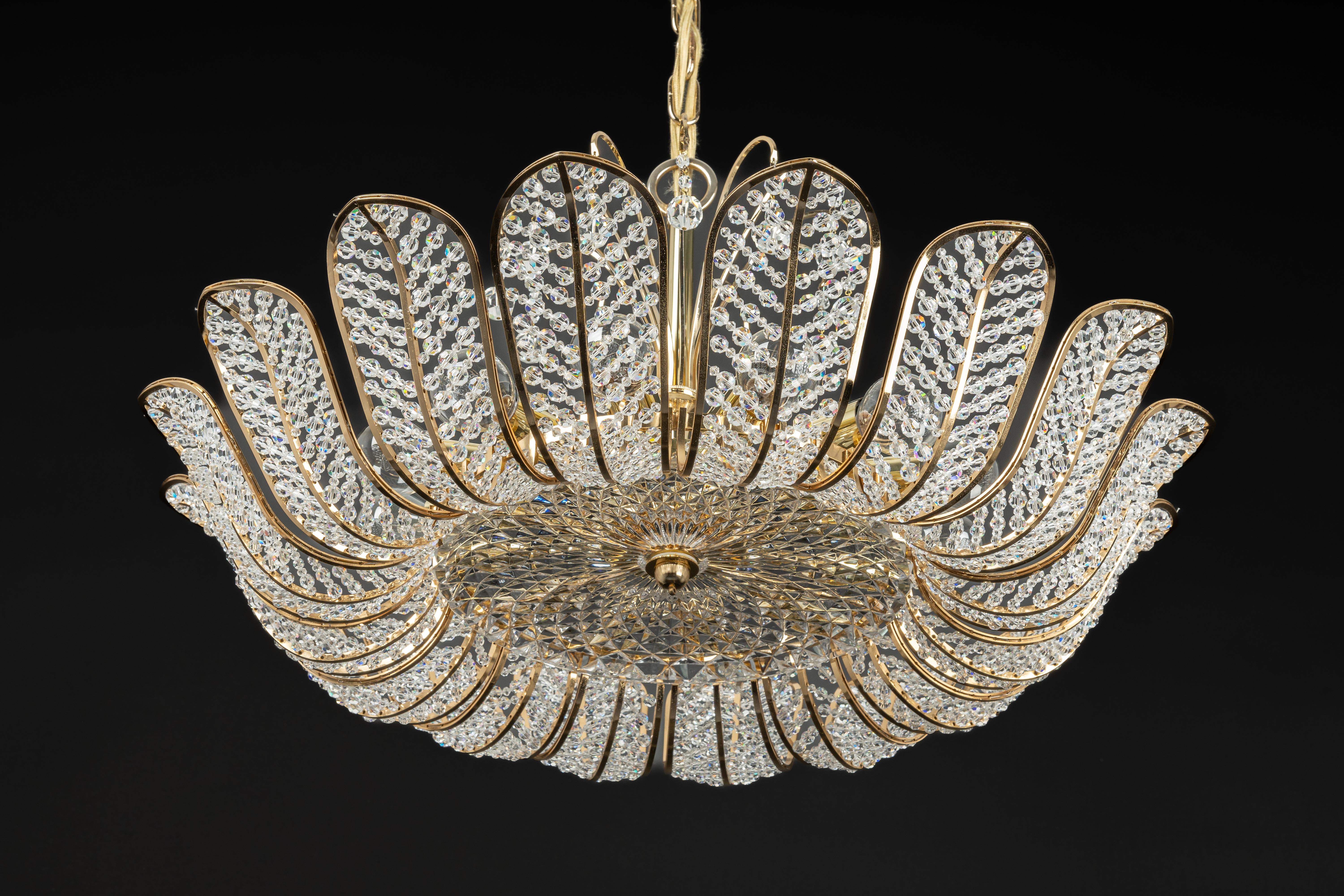 Large Brass and Crystal Chandelier, Designed by Palwa, Germany, 1970s 8