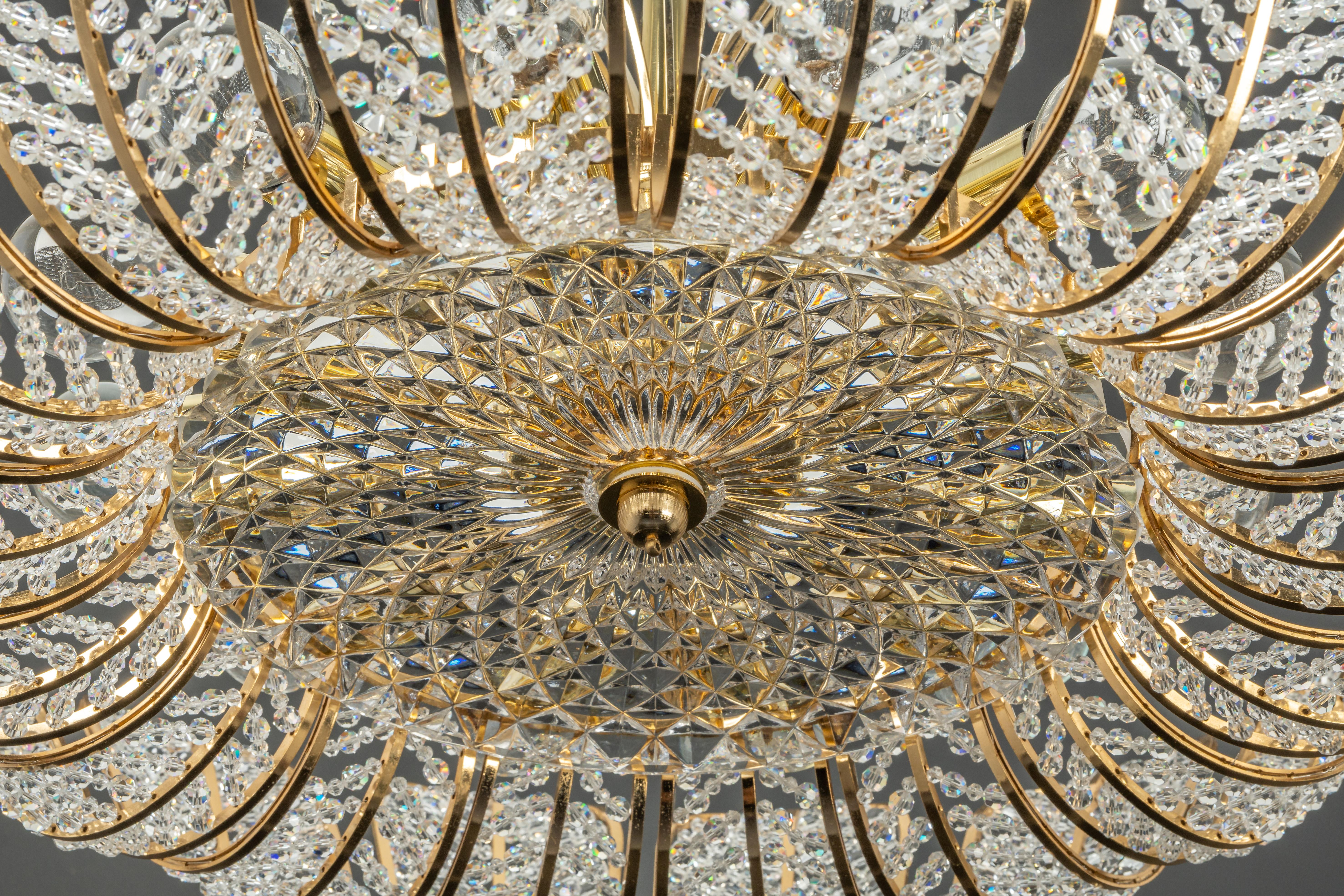 Large Brass and Crystal Chandelier, Designed by Palwa, Germany, 1970s 4