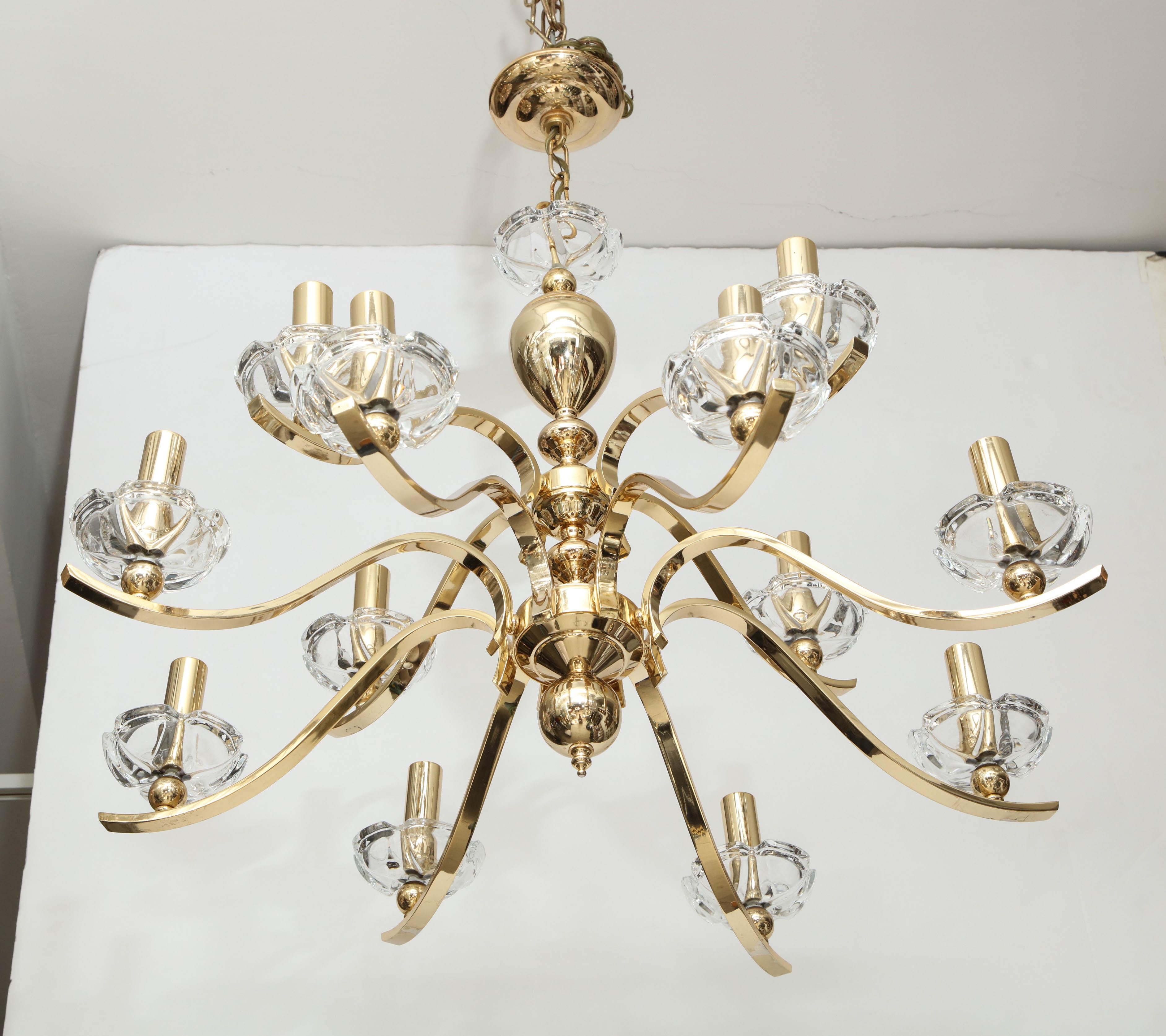 Large Brass and Crystal Chandelier For Sale 4