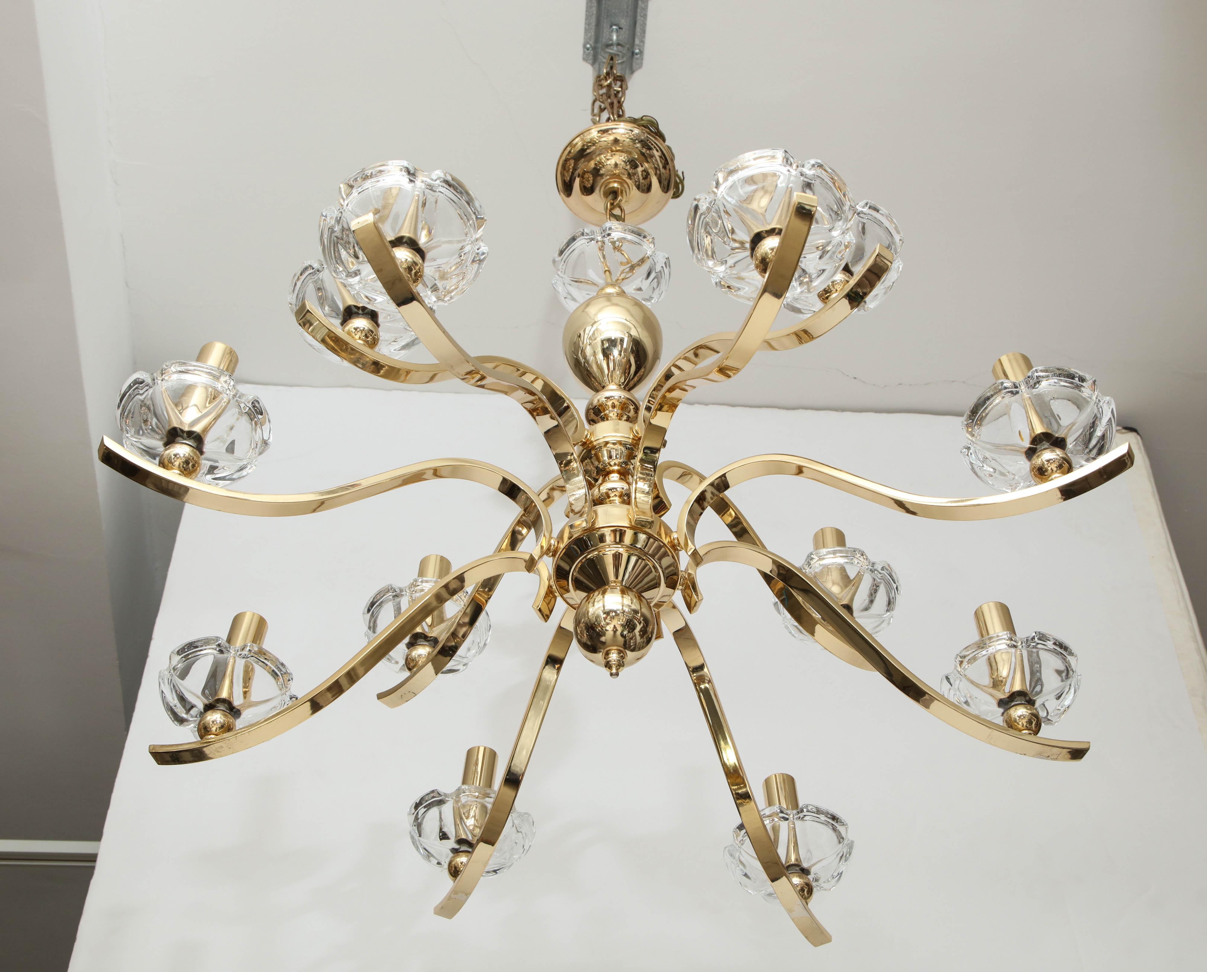 Large Brass and Crystal Chandelier For Sale 5