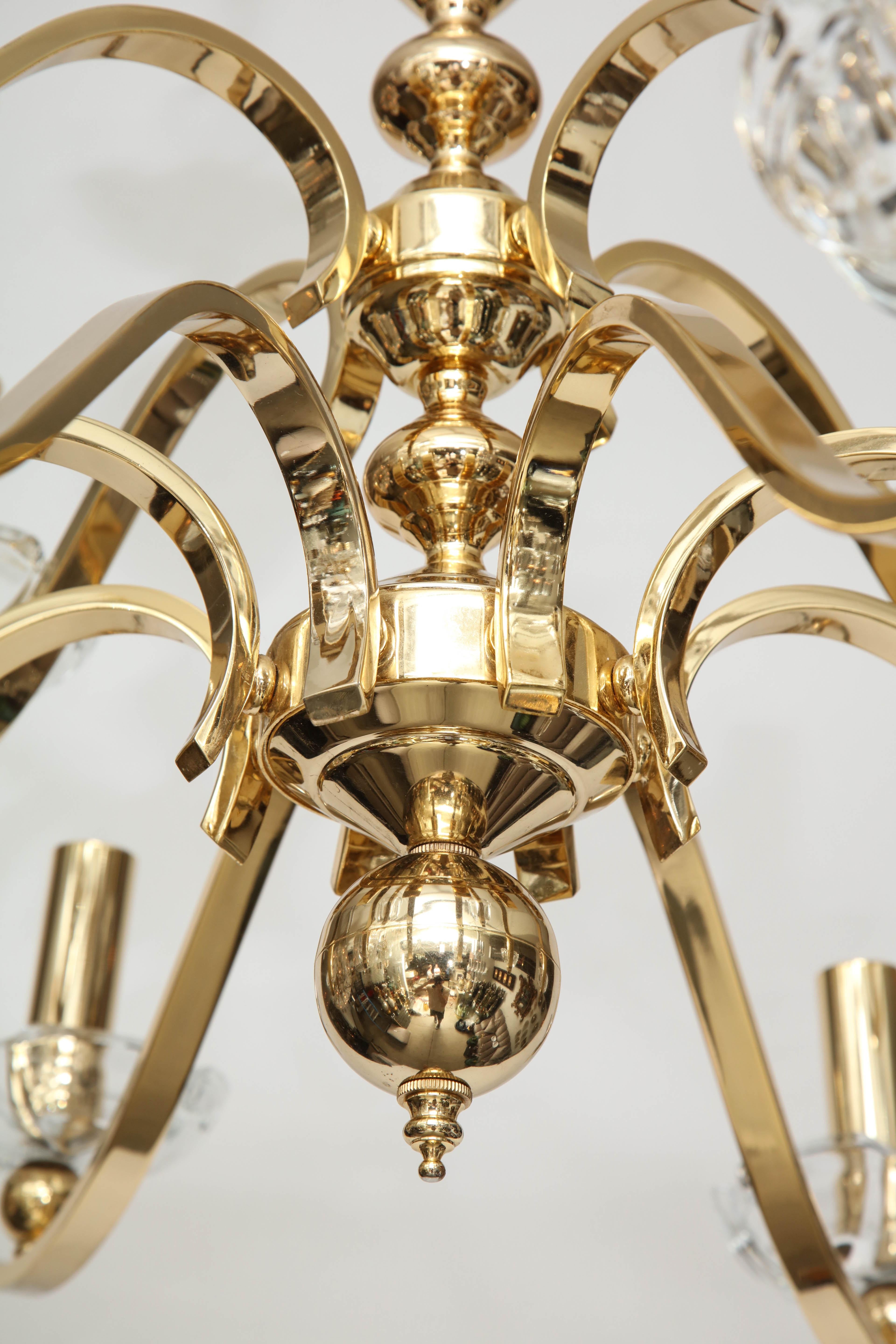 Large Brass and Crystal Chandelier For Sale 6
