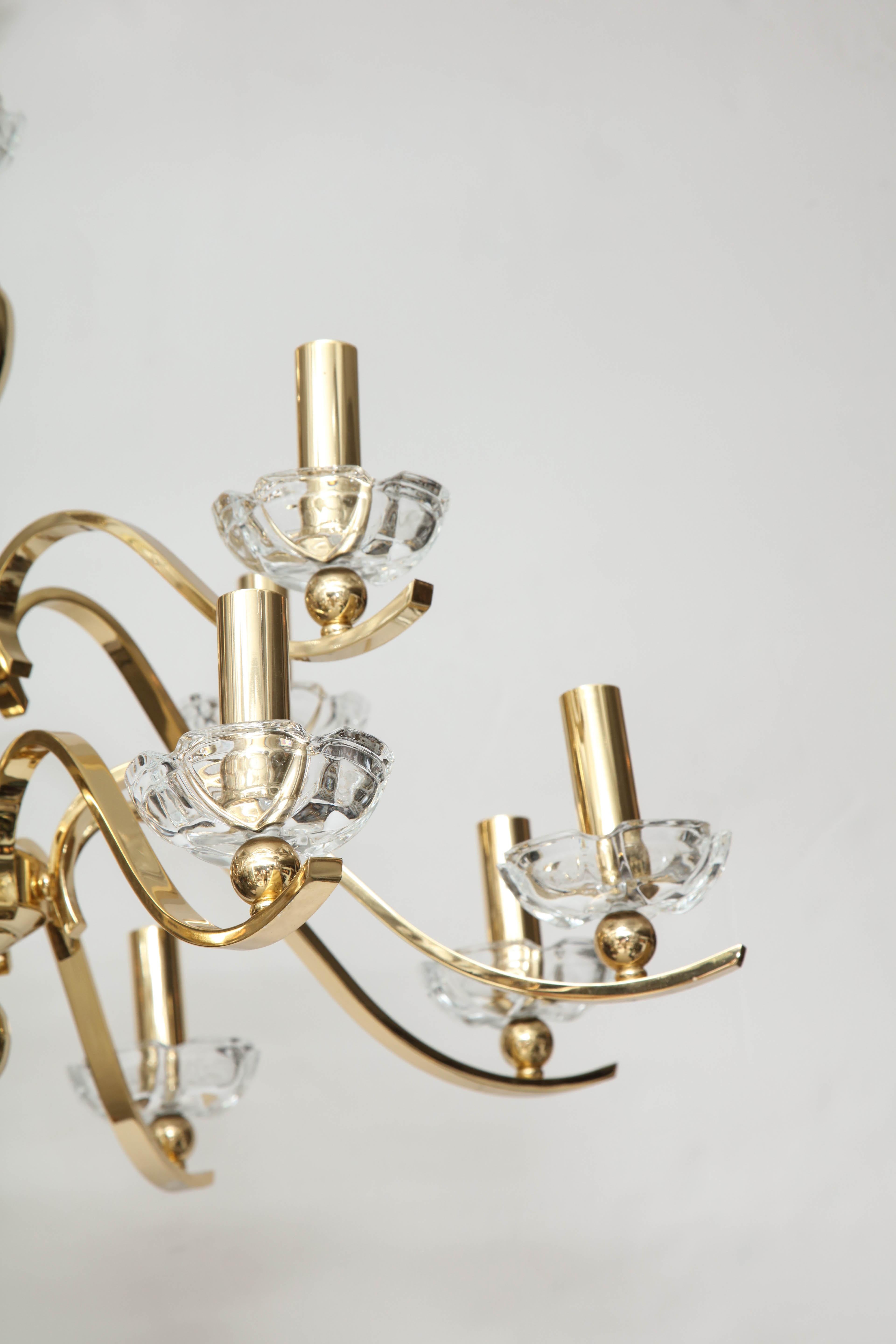 Large Brass and Crystal Chandelier For Sale 3