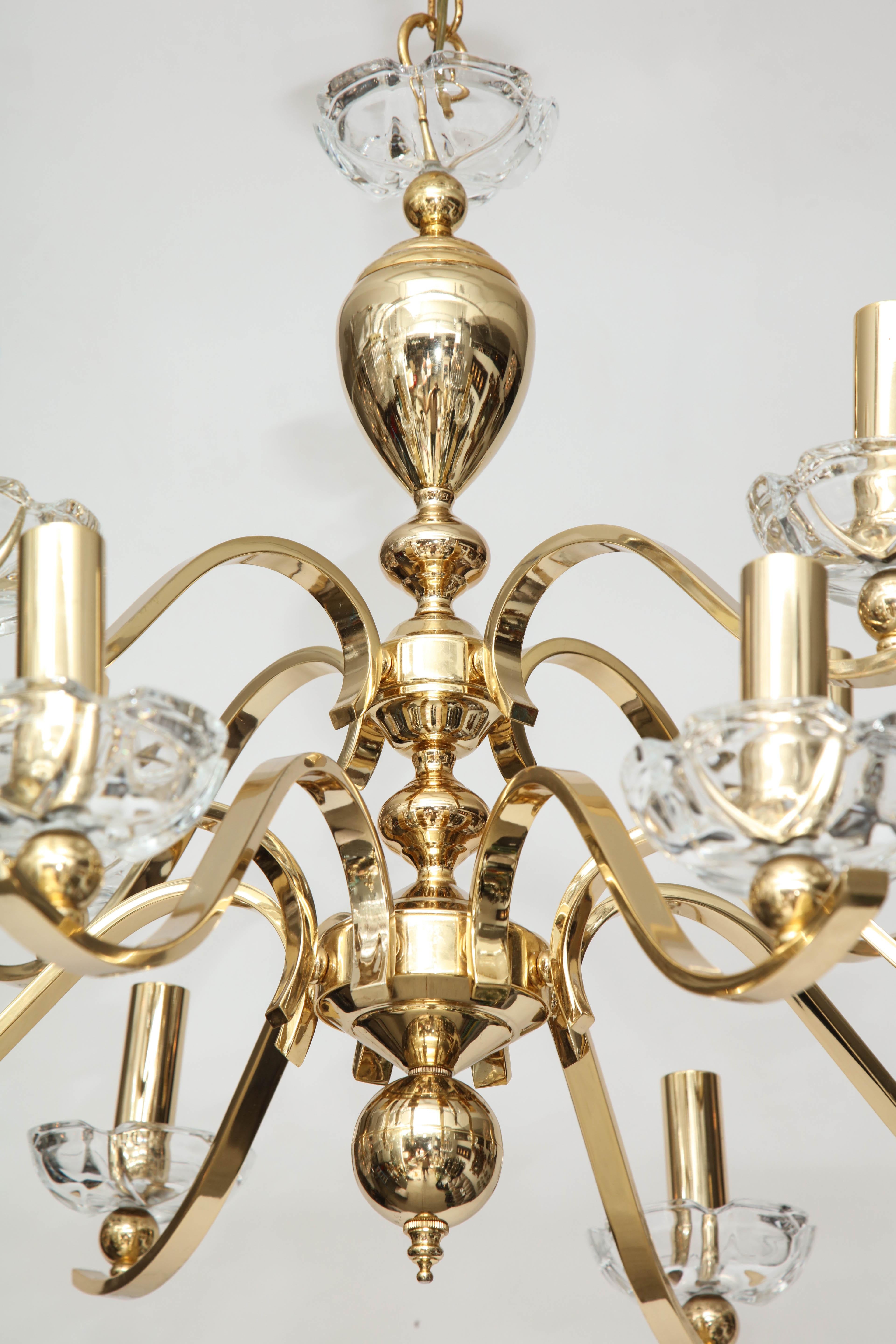 Large Brass and Crystal Chandelier For Sale 1