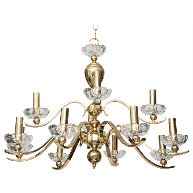 Large Brass And Crystal Chandelier For, Crystal Bobeches For Chandeliers