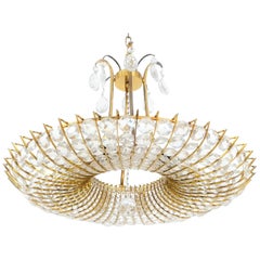 Large Brass and Crystal Chandelier in the Style of Lobmeyr, circa 1960