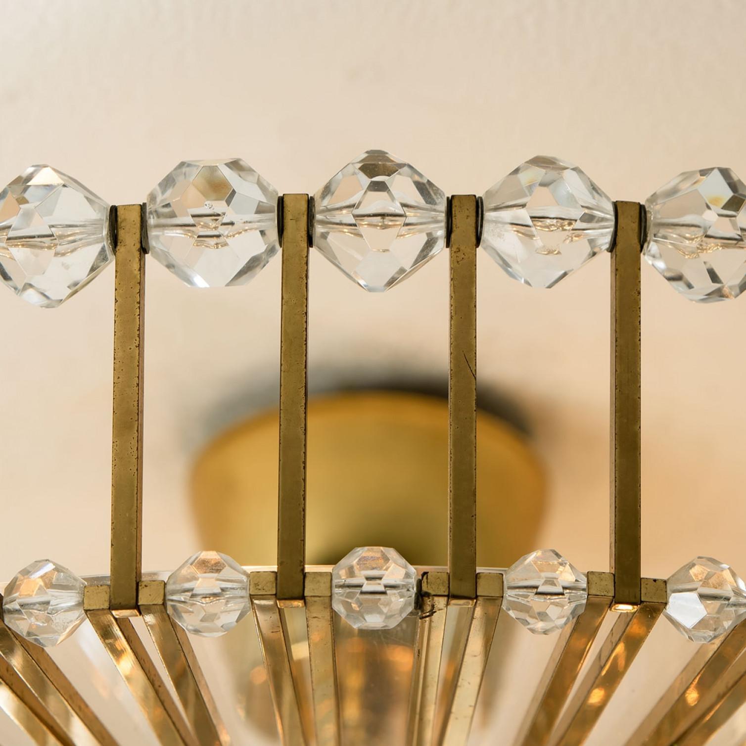Large Brass and Crystal Flush Mount, Ernst Palme, Germany, 1970s For Sale 4