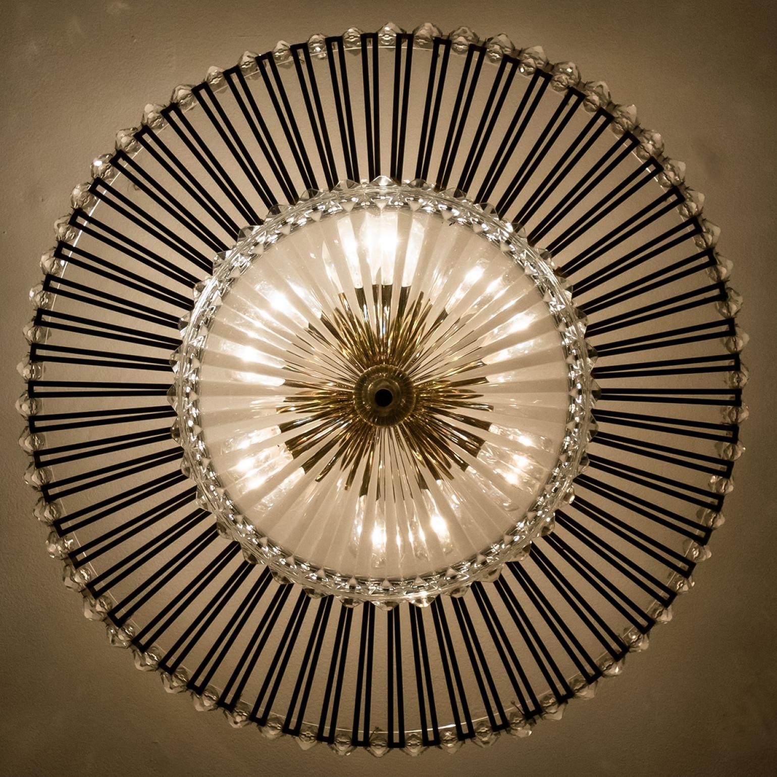 Large Brass and Crystal Flush Mount, Ernst Palme, Germany, 1970s For Sale 8