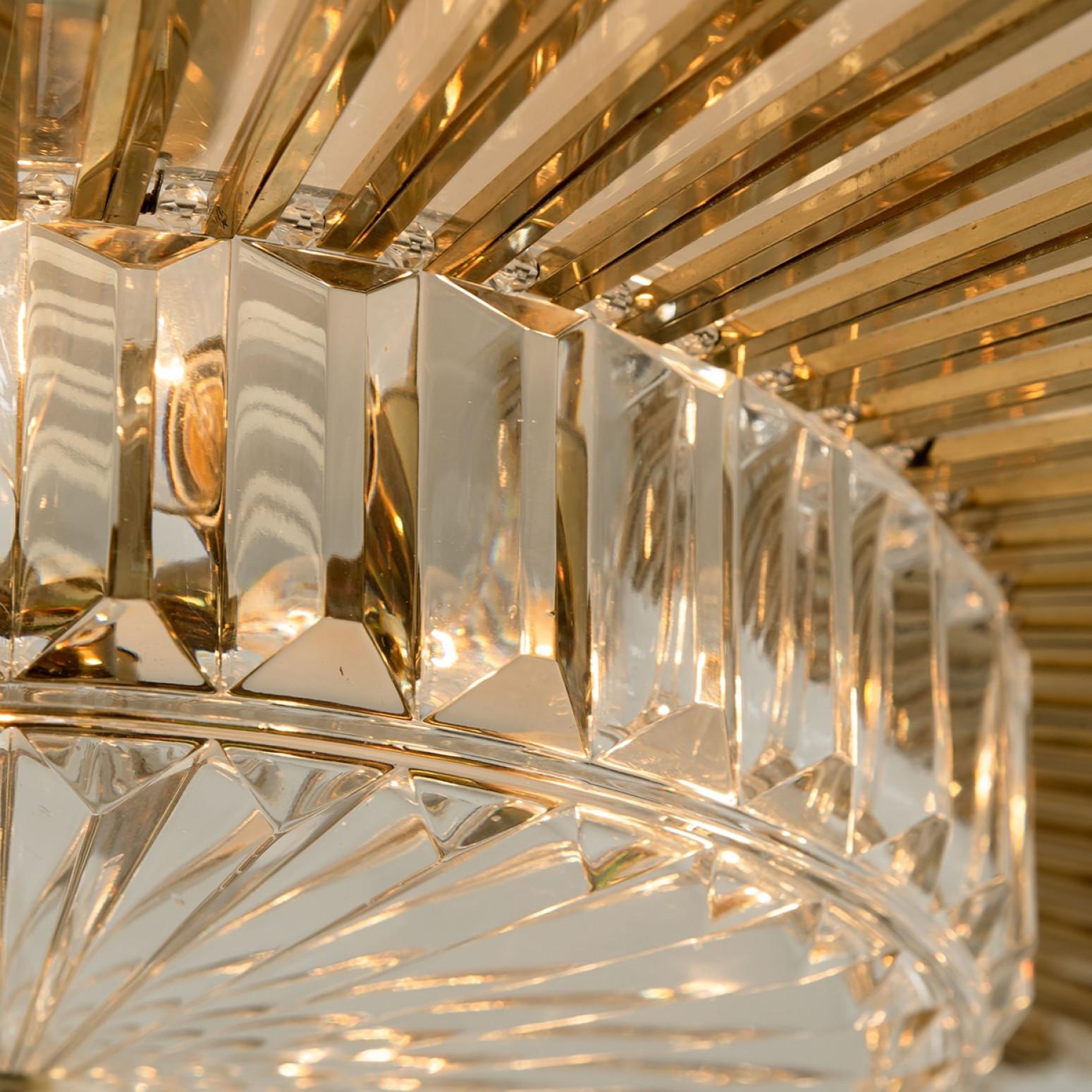 Large Brass and Crystal Flush Mount, Ernst Palme, Germany, 1970s In Good Condition For Sale In Rijssen, NL