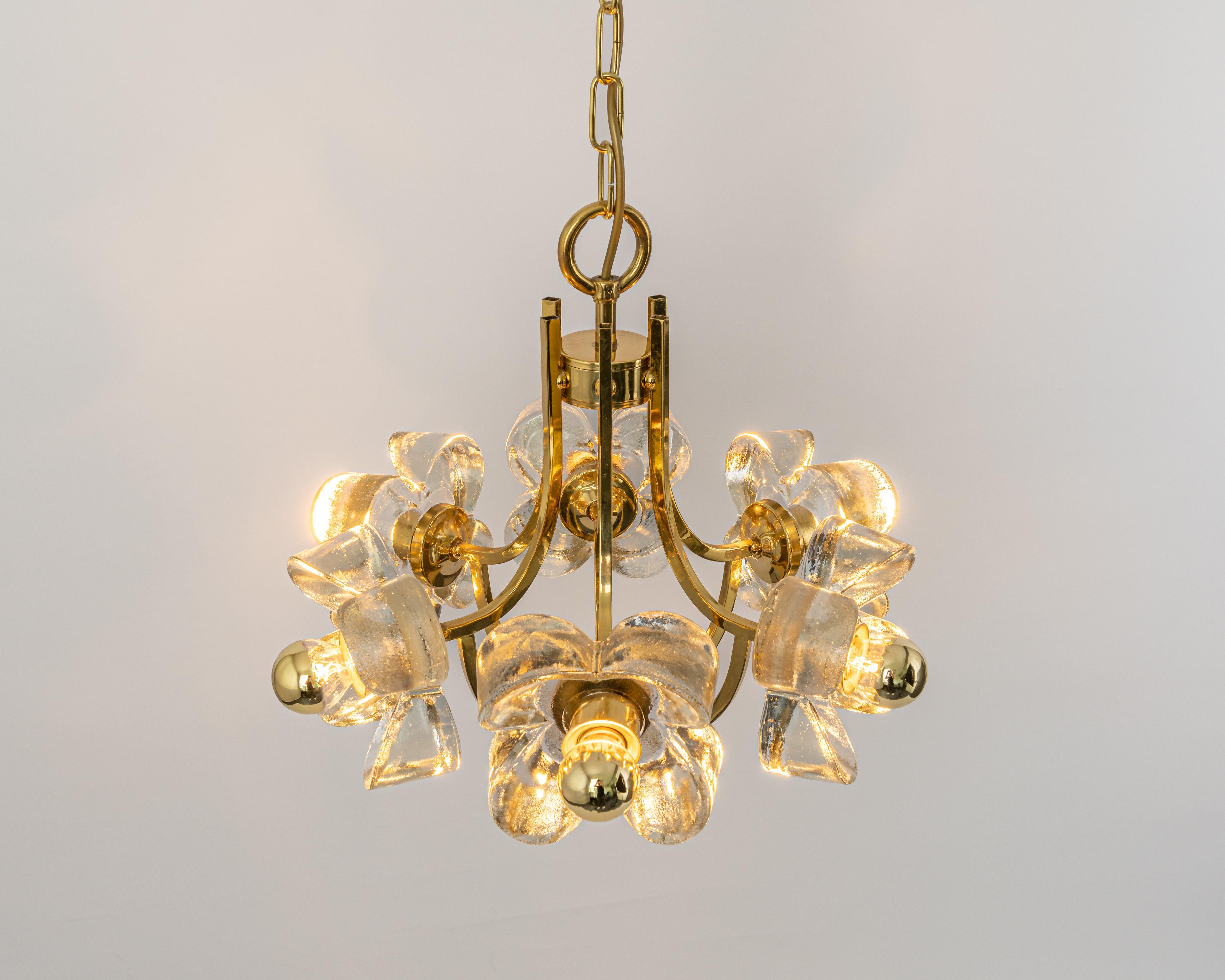 1 of 2 Large Brass and Crystal Glass Pendant by Sische, Germany, 1970s For Sale 5