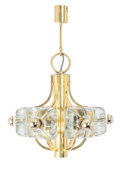 Large Brass and Crystal Glass Pendant by Sische, Germany, 1970s
