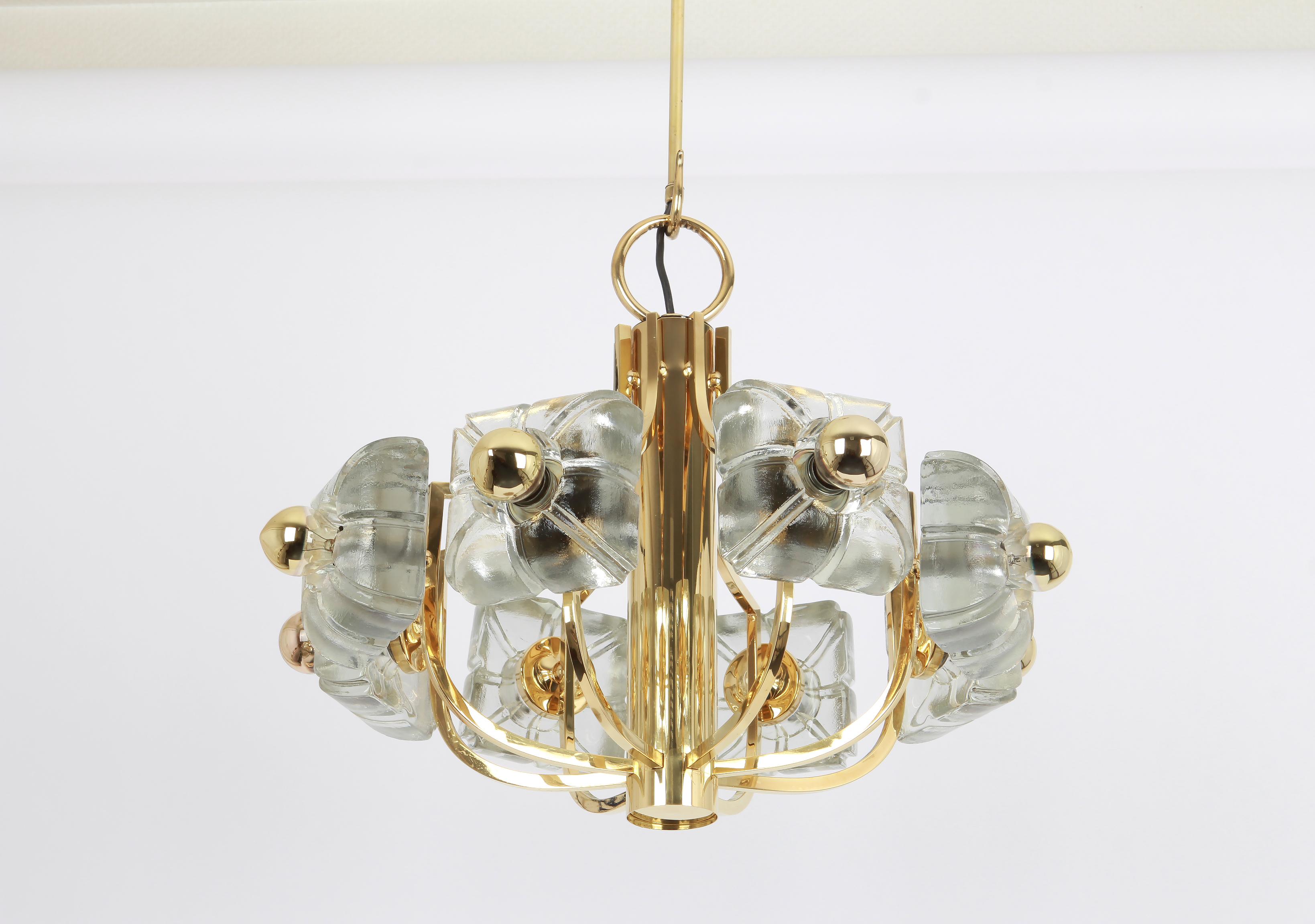Large Brass and Crystal Glass Pendant by Sische, Germany, 1970s In Good Condition For Sale In Aachen, NRW