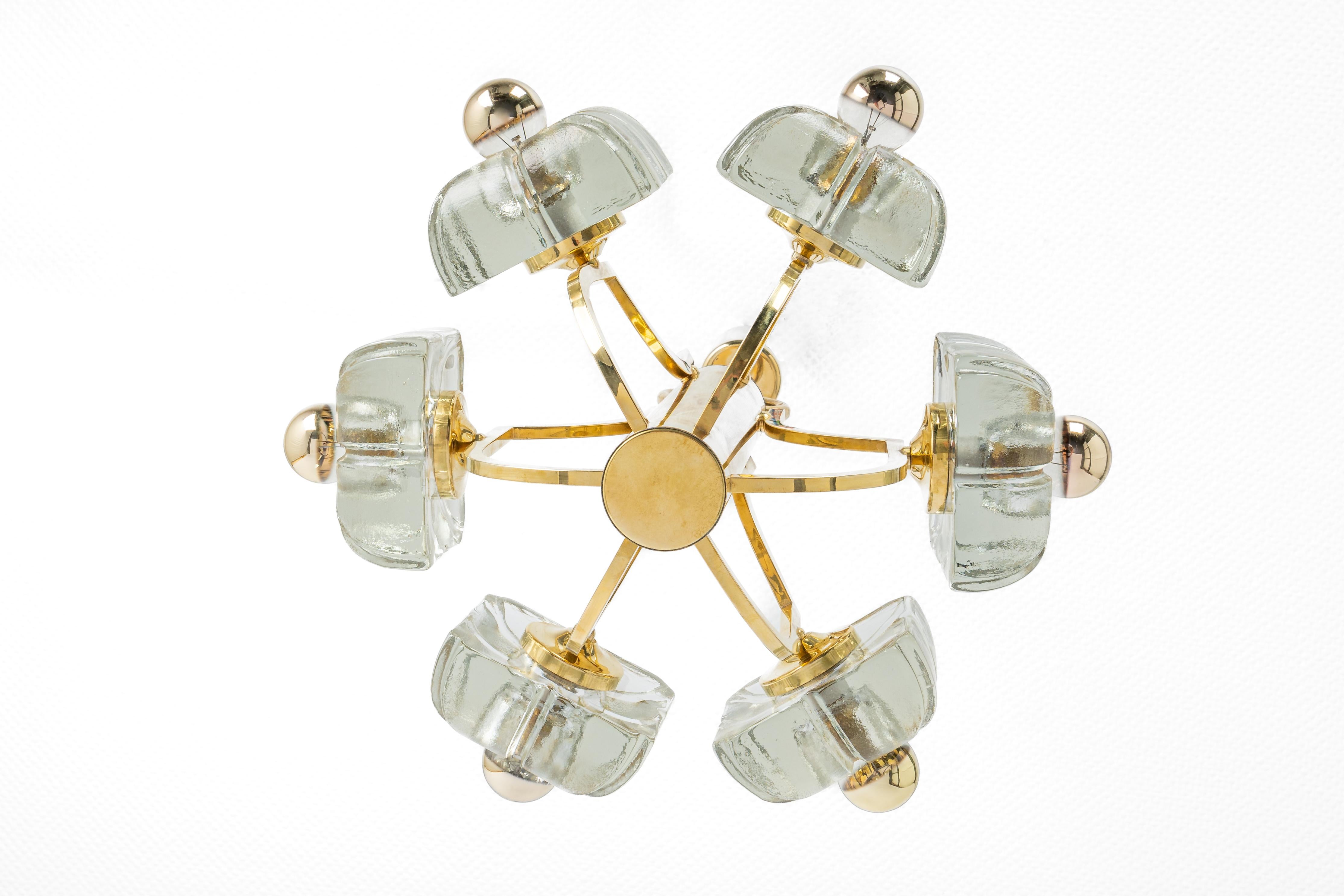 Large Brass and Crystal Glass Pendant by Sische, Germany, 1970s In Good Condition For Sale In Aachen, NRW