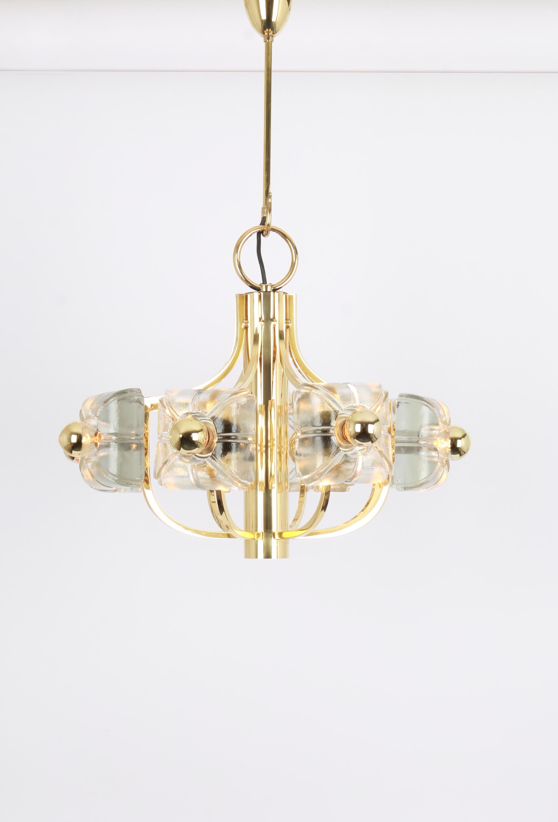 Late 20th Century Large Brass and Crystal Glass Pendant by Sische, Germany, 1970s For Sale