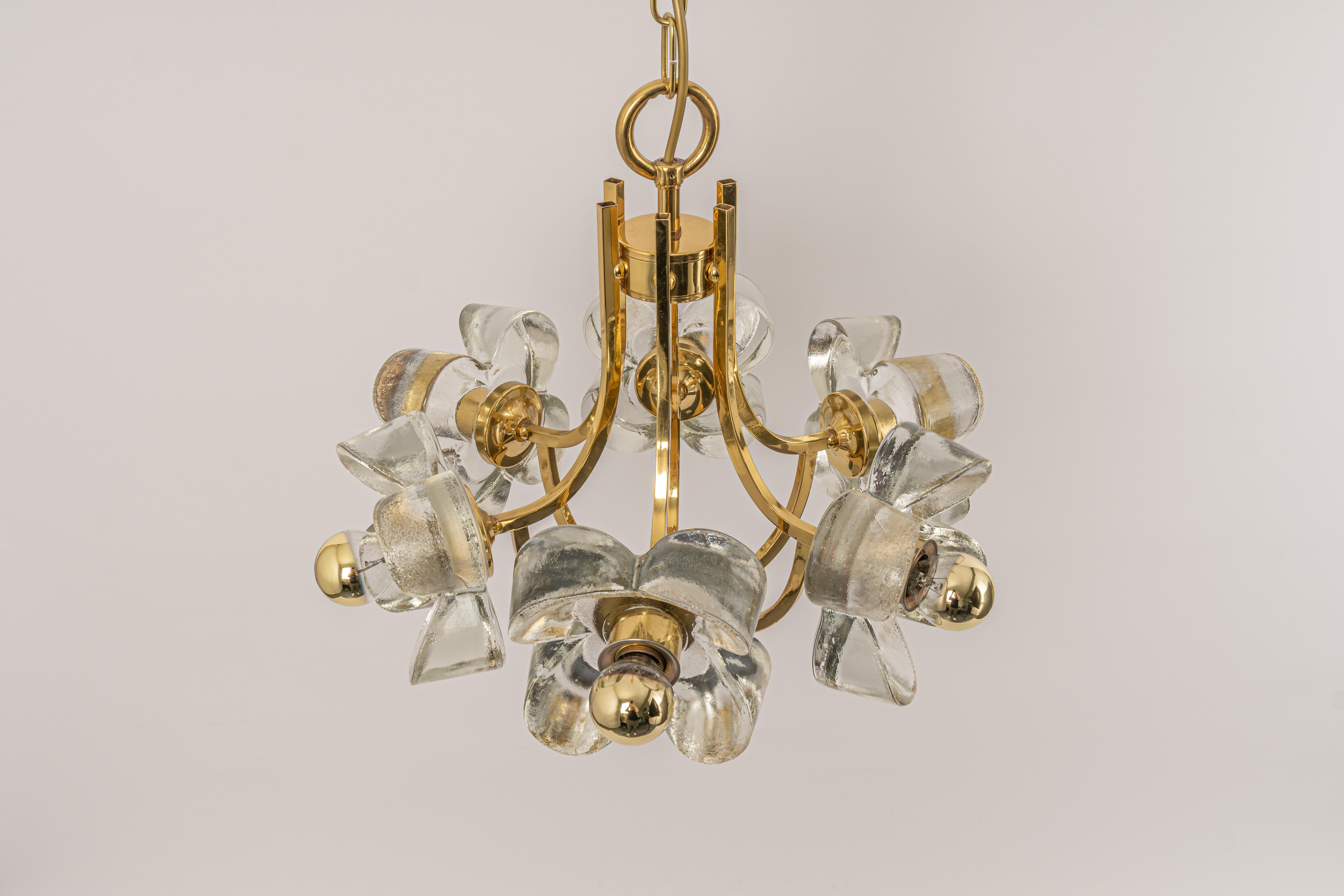 1 of 2 Large Brass and Crystal Glass Pendant by Sische, Germany, 1970s For Sale 1