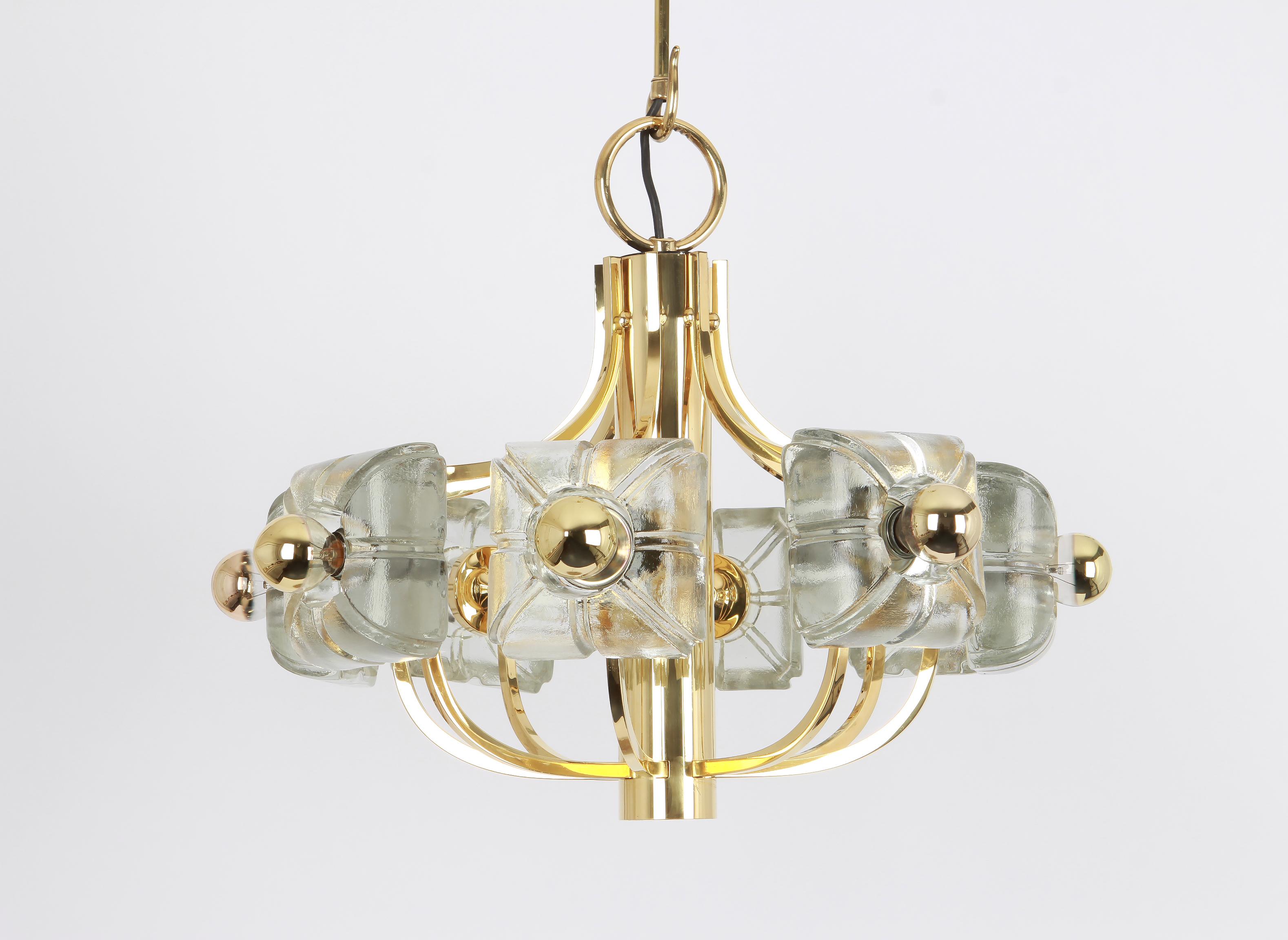 Large Brass and Crystal Glass Pendant by Sische, Germany, 1970s For Sale 2