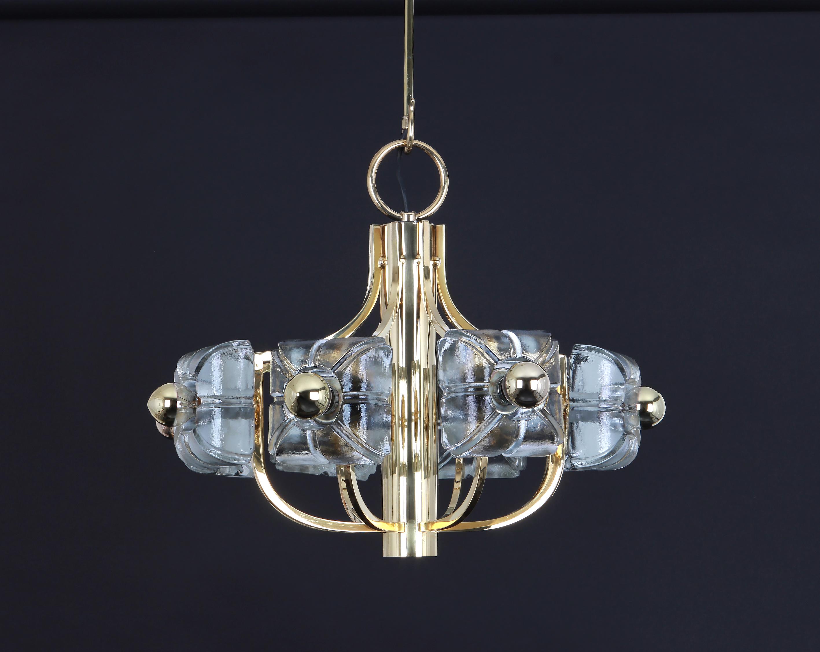 Large Brass and Crystal Glass Pendant by Sische, Germany, 1970s For Sale 3