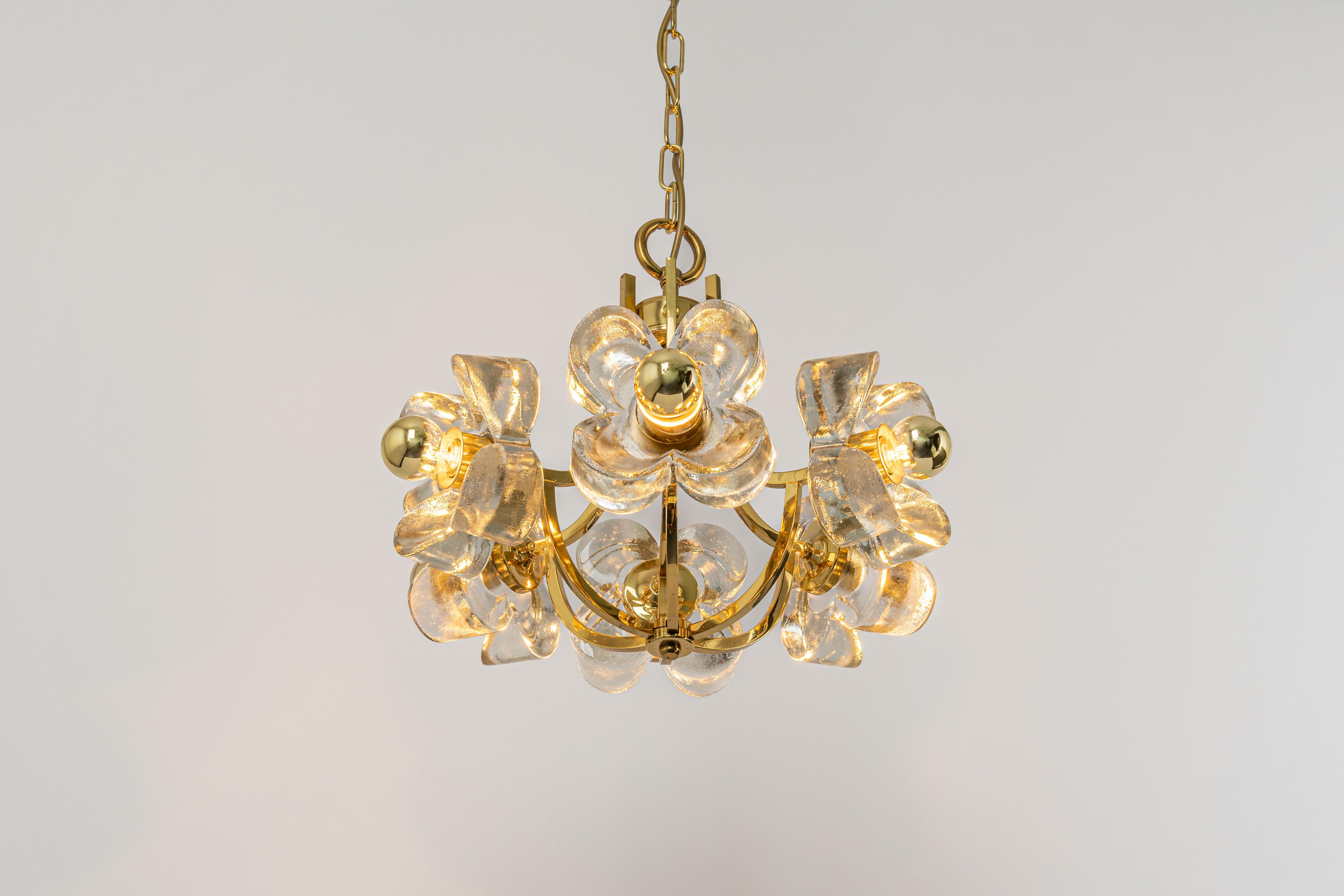 1 of 2 Large Brass and Crystal Glass Pendant by Sische, Germany, 1970s For Sale 3