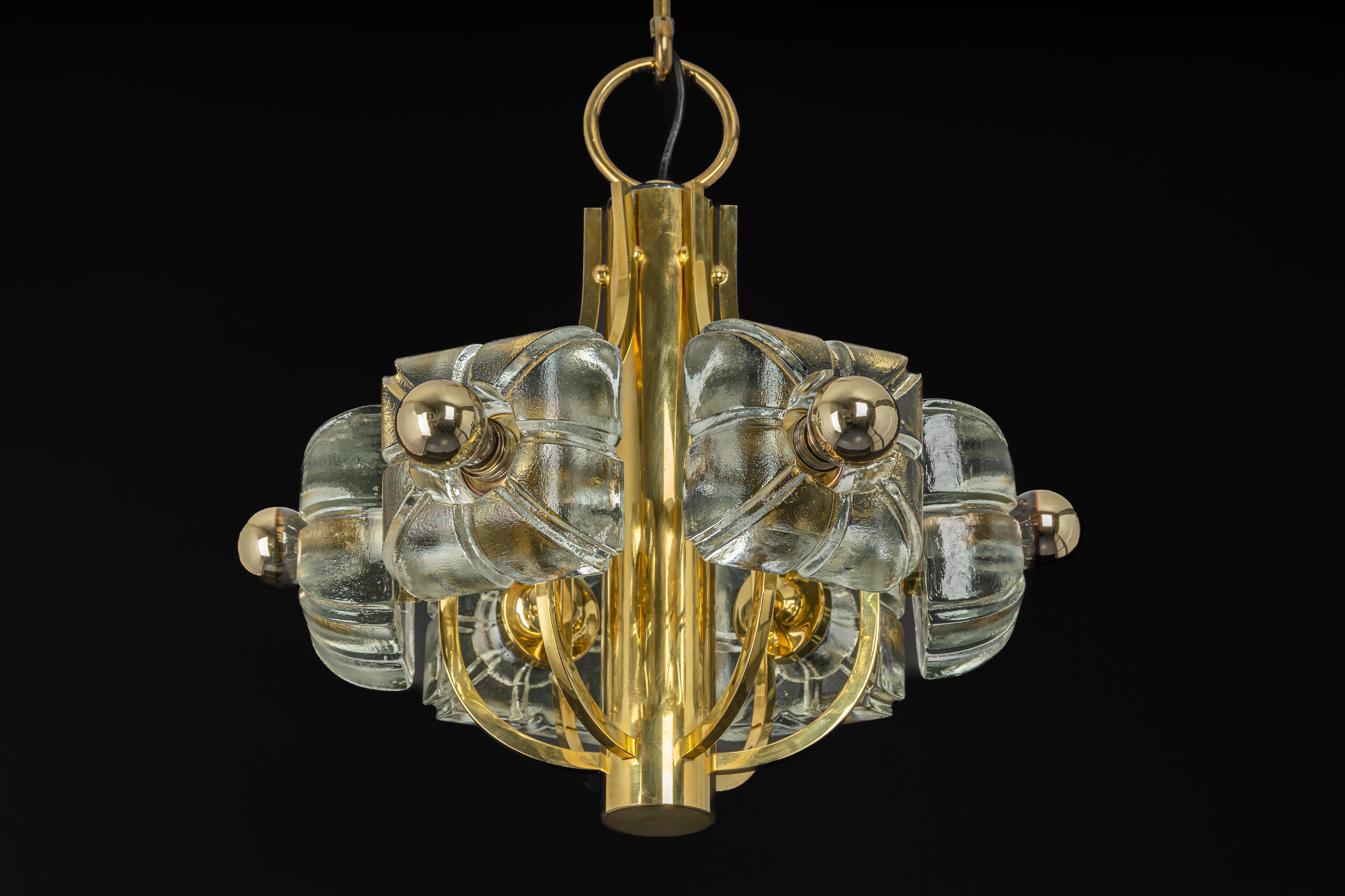 Large Brass and Crystal Glass Pendant by Sische, Germany, 1970s For Sale 4
