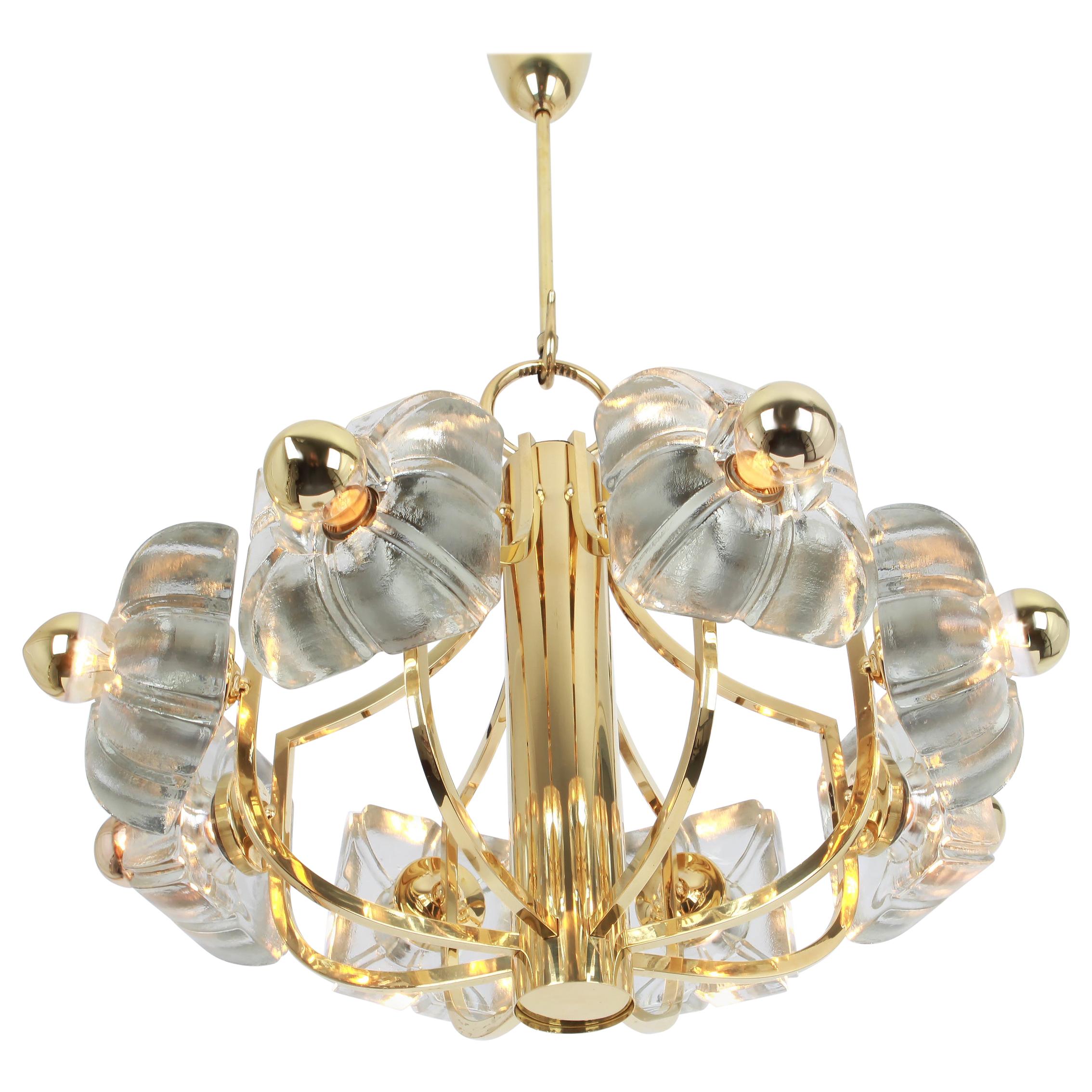 Large Brass and Crystal Glass Pendant by Sische, Germany, 1970s