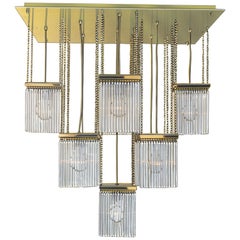 Großer Kronleuchter aus Messing und Kristallglas im Sezessionsstil, Neuauflage des Jugendstils