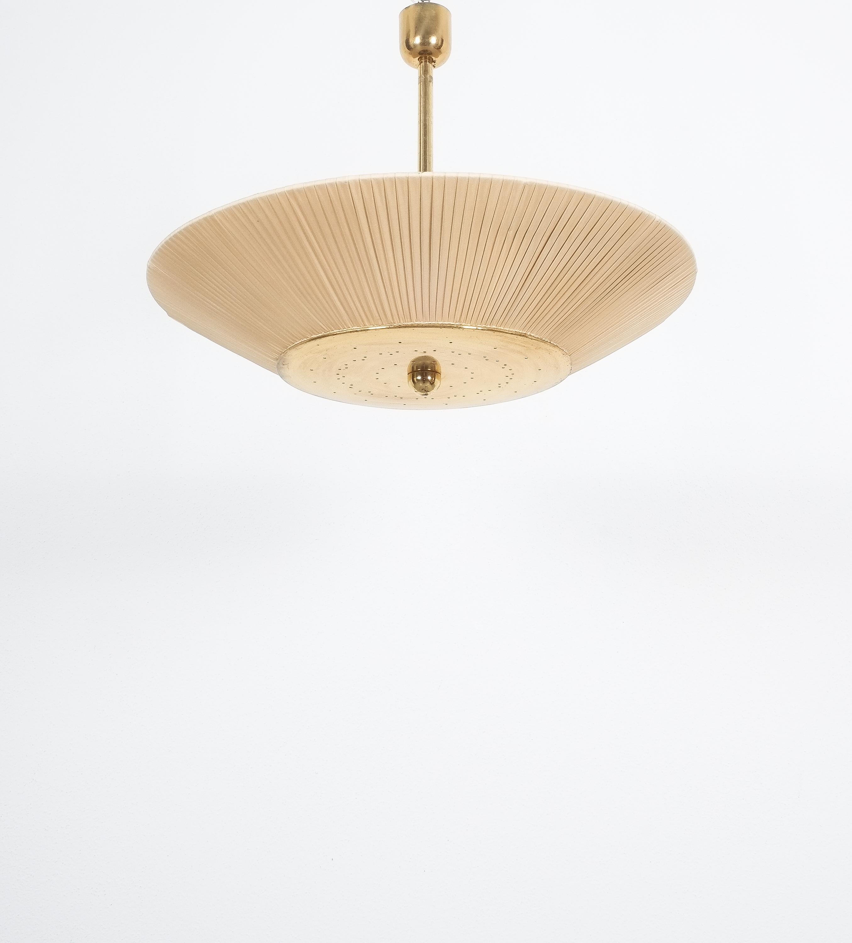 Large Brass and Fabric Semi Flush Lamp Austria, circa 1955 In Good Condition In Vienna, AT