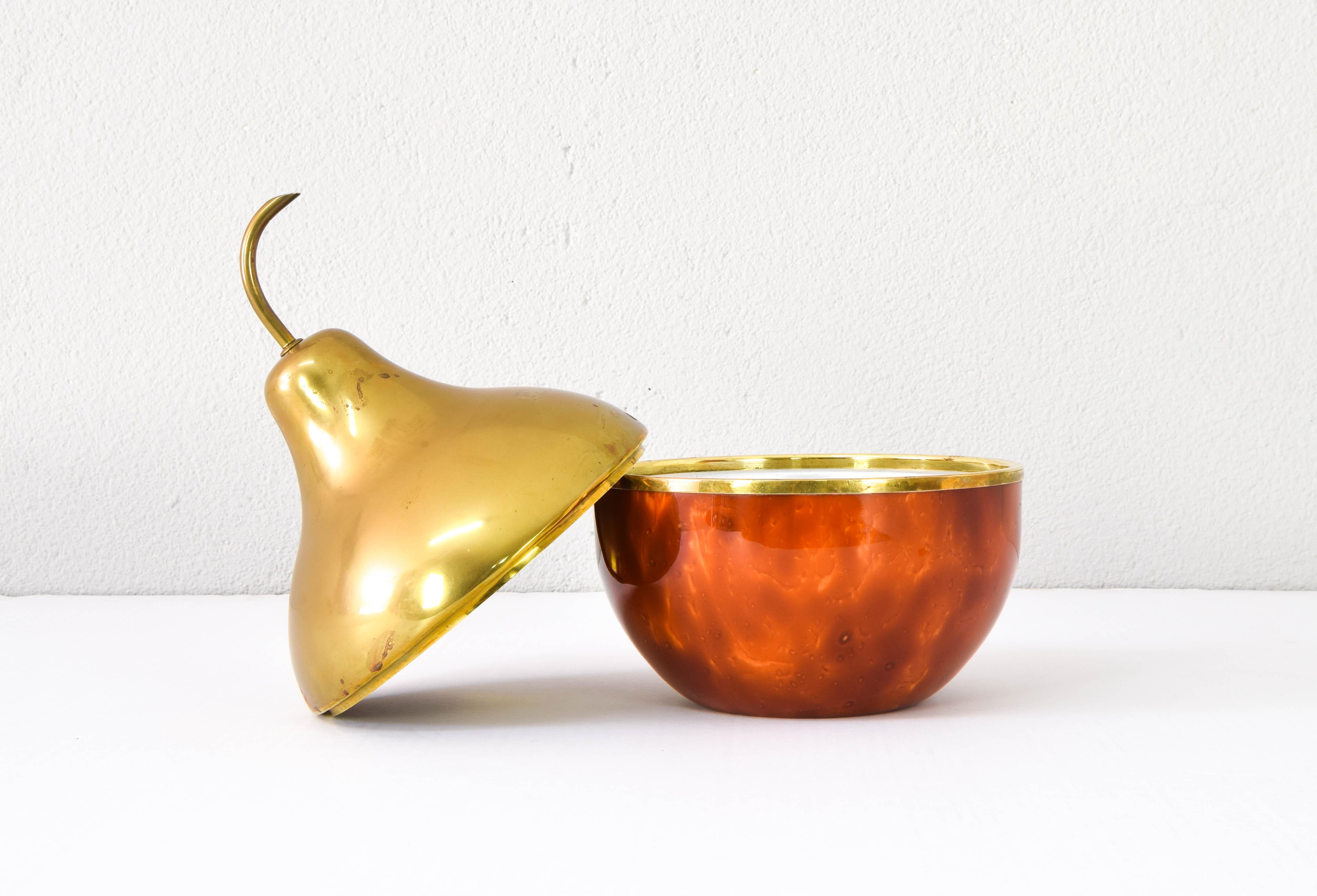 Mid-Century Modern Large Brass and Faux Carey Pear Ice Bucket Italian Modern Manetti Style