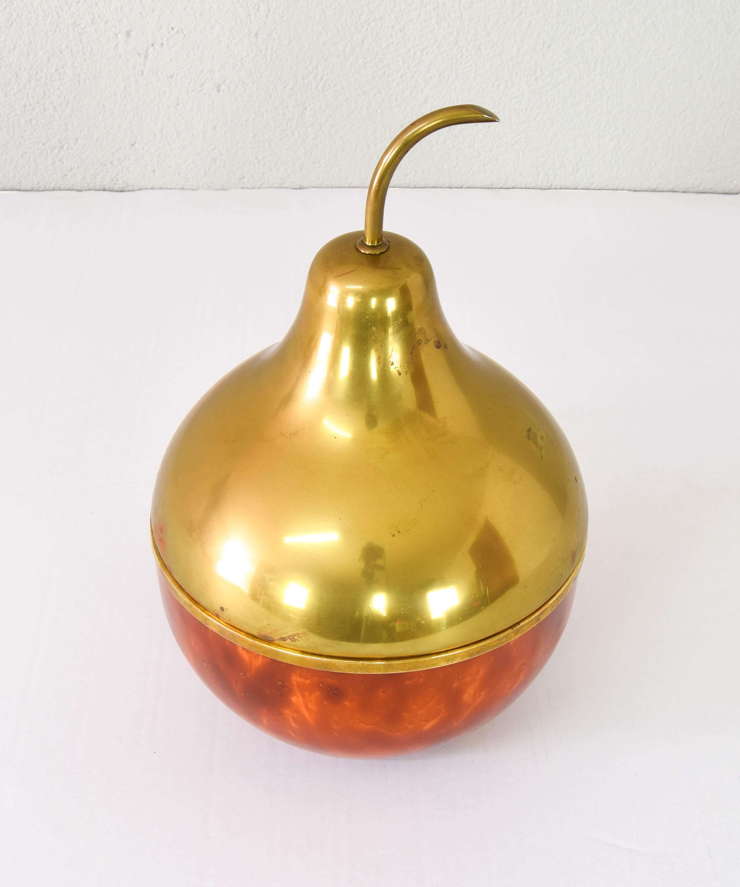 Large Brass and Faux Carey Pear Ice Bucket Italian Modern Manetti Style 1