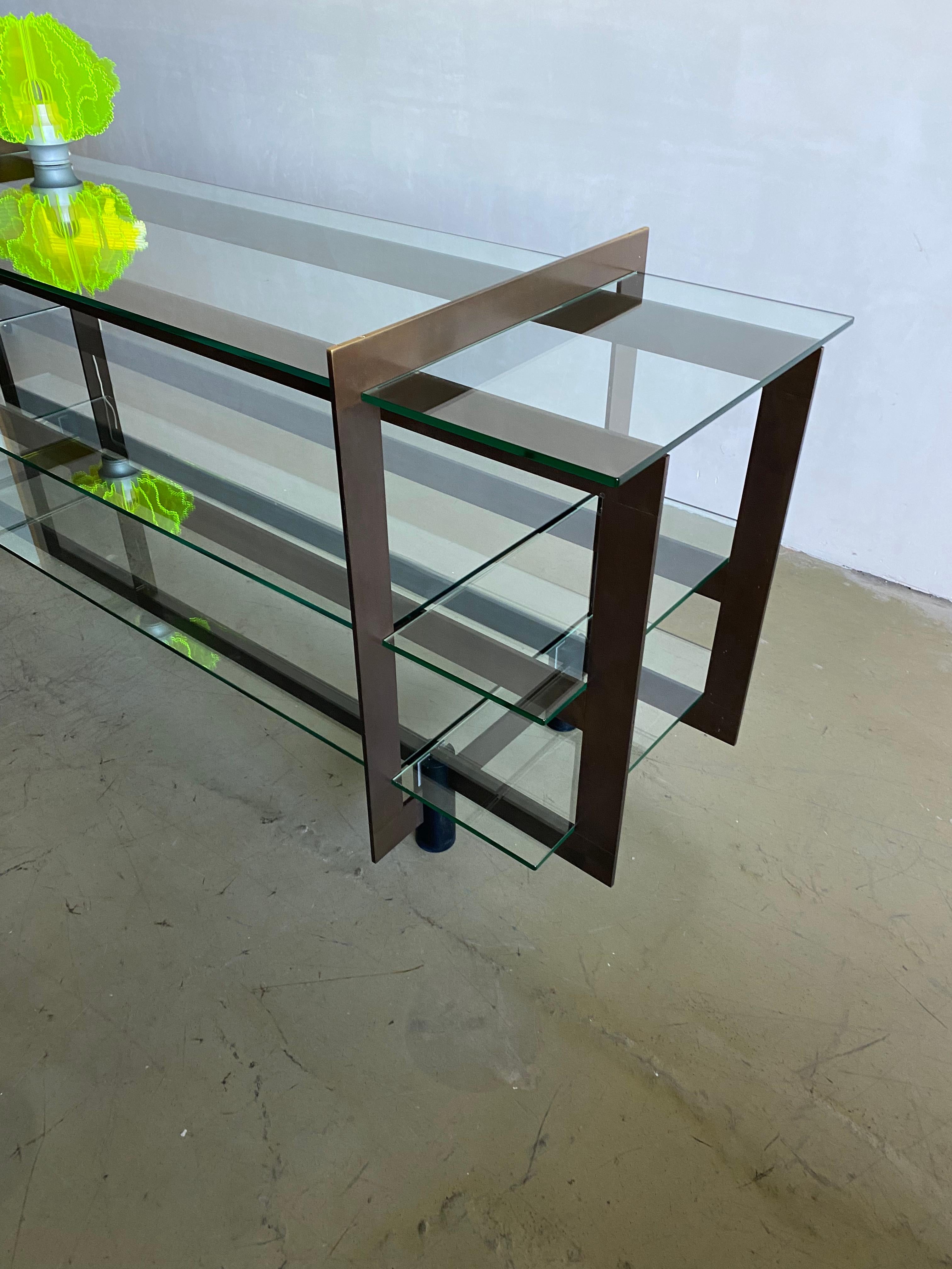Large Brass and Glass Architectural Console or Presentation Table For Sale 4