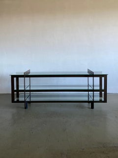 Large Brass and Glass Architectural Console or Presentation Table