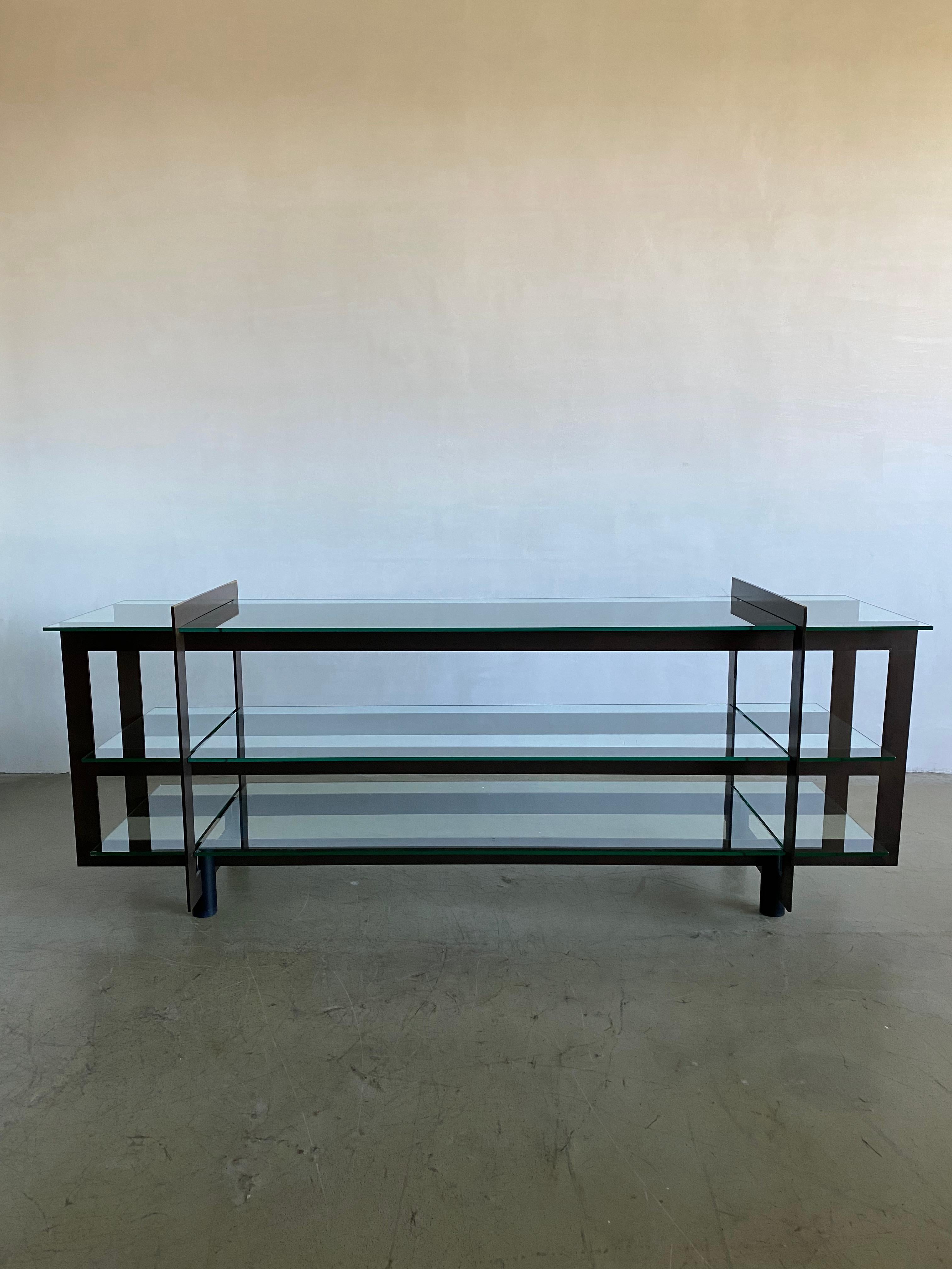 Modern Large Brass and Glass Architectural Console or Presentation Table For Sale