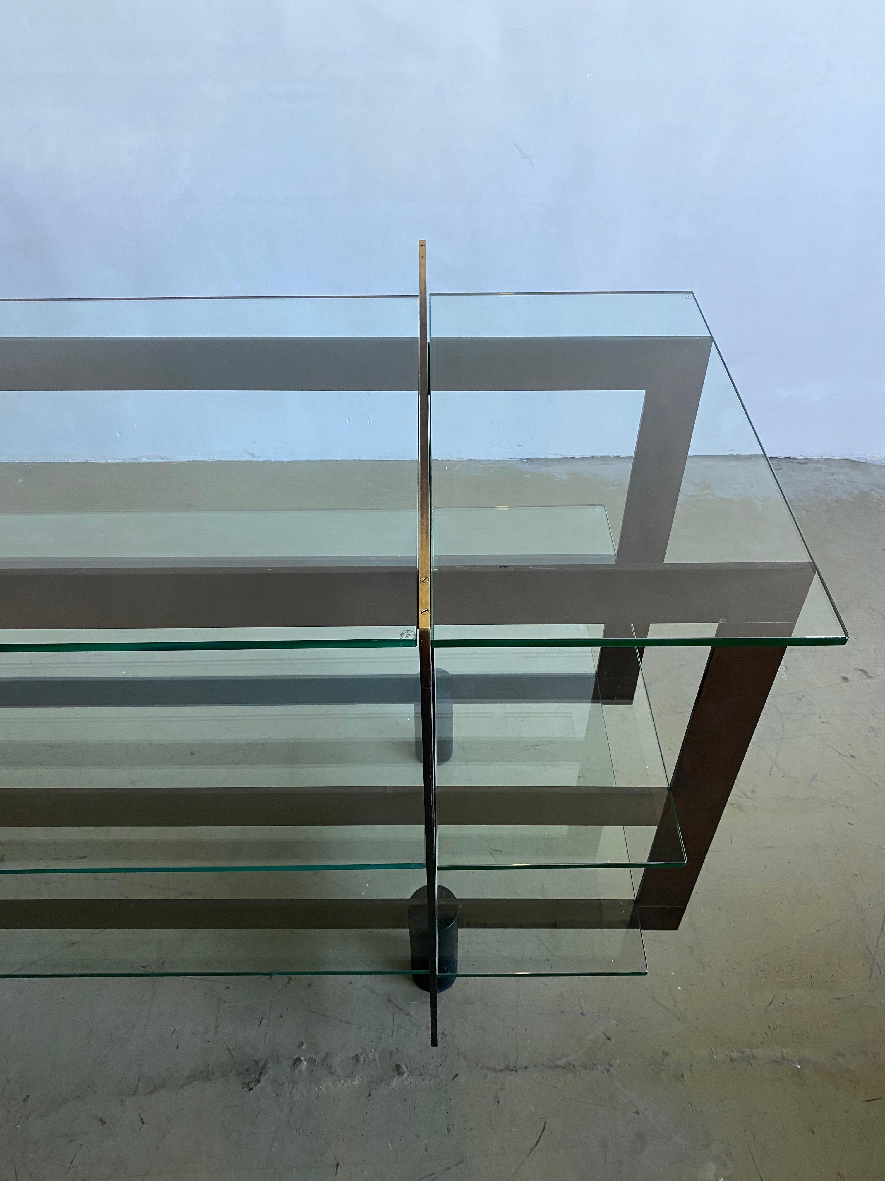 Contemporary Large Brass and Glass Architectural Console or Presentation Table For Sale