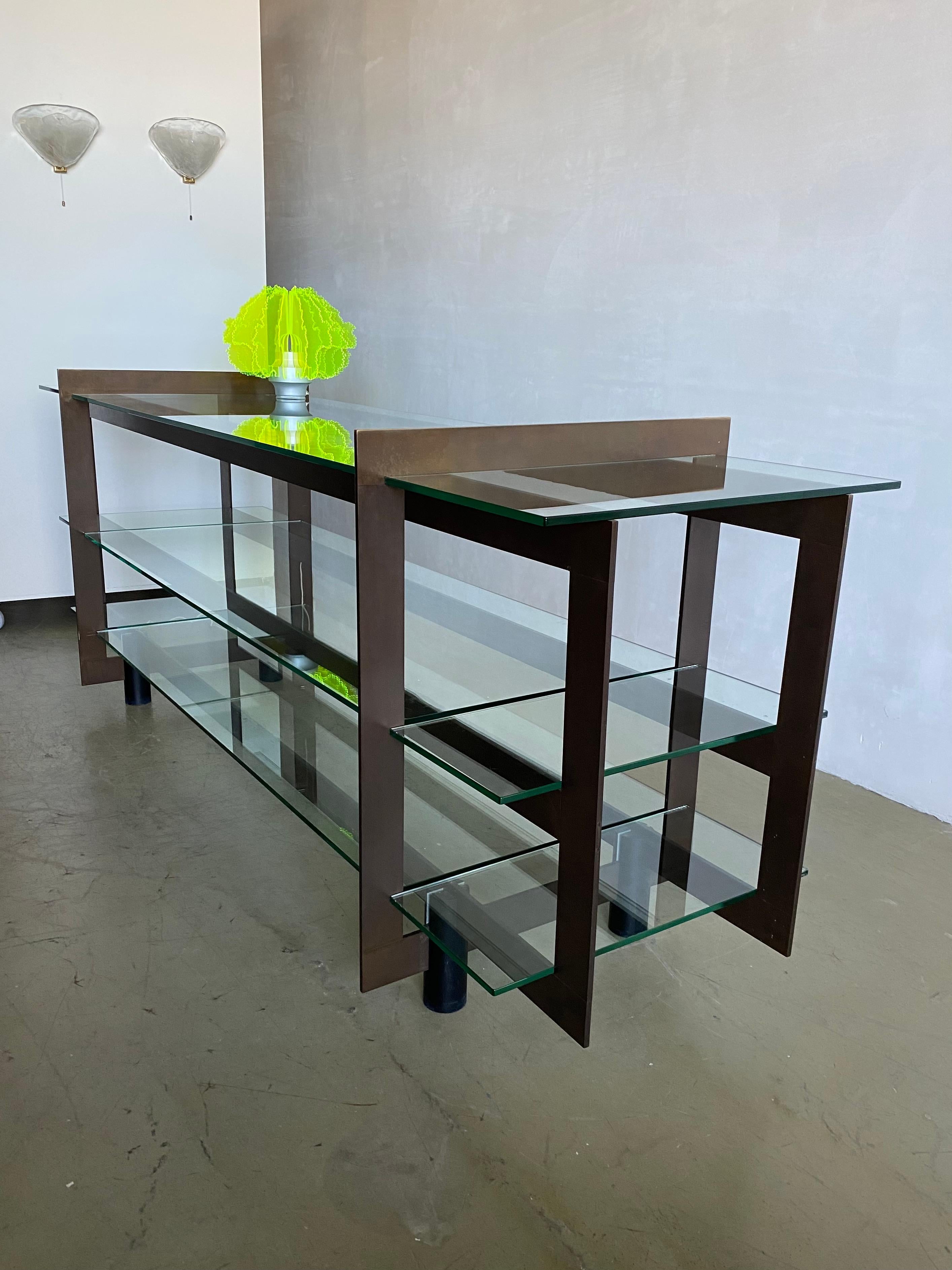 Large Brass and Glass Architectural Console or Presentation Table For Sale 3