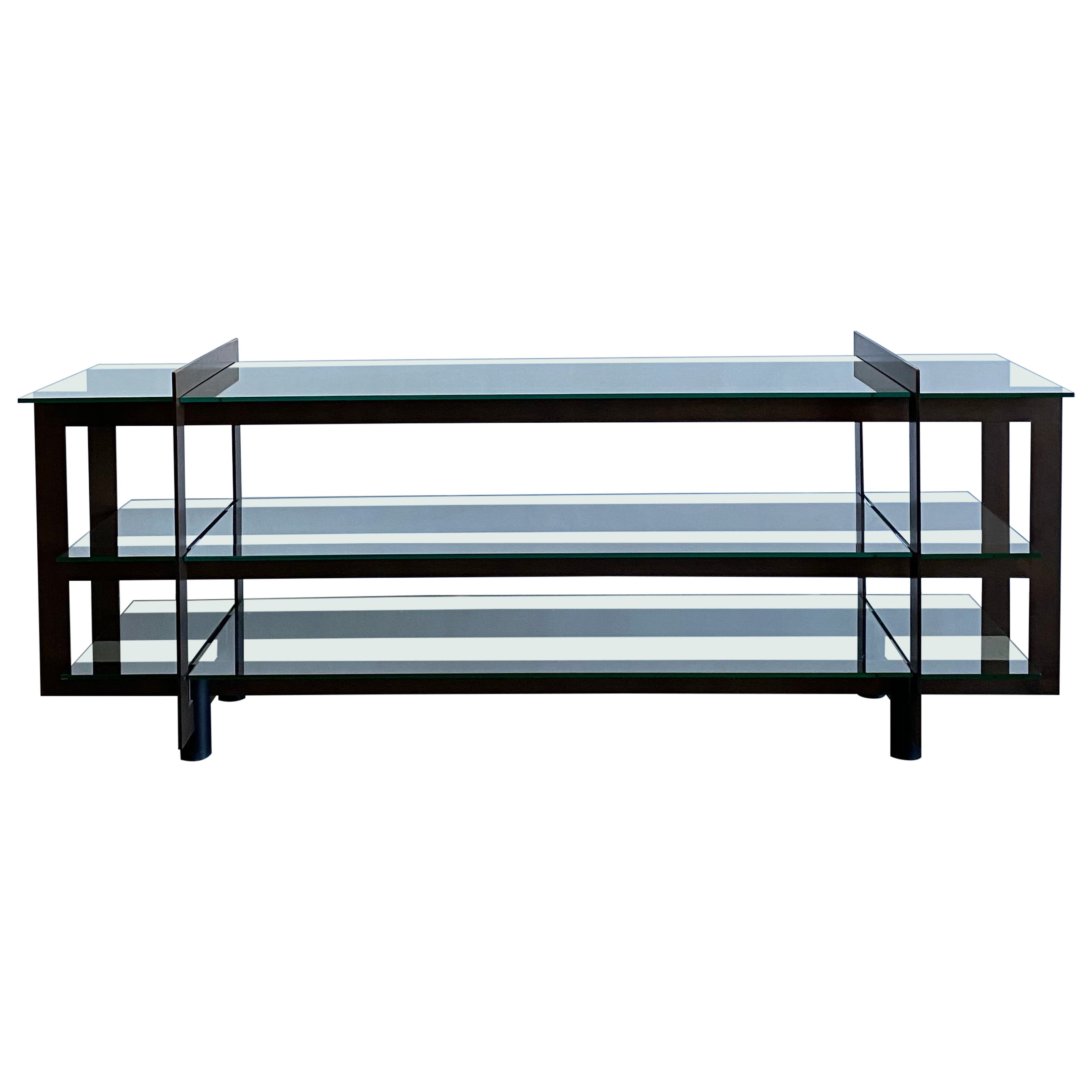 Grande console ou table de présentation architecturale en laiton et verre en vente