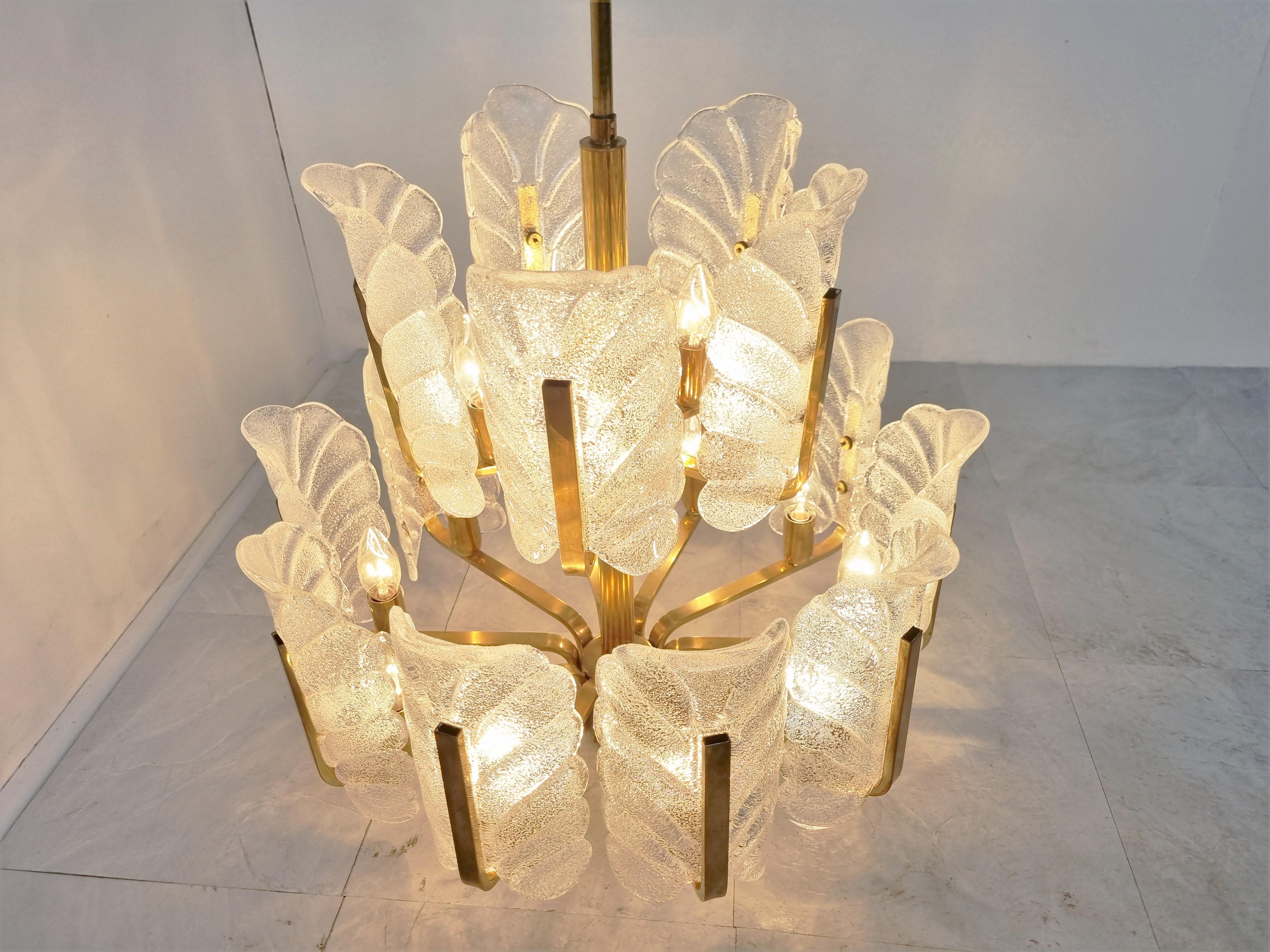 Large Brass and Glass Chandelier by Carl Fagerlund for Orrefors, 1960s In Good Condition In HEVERLEE, BE