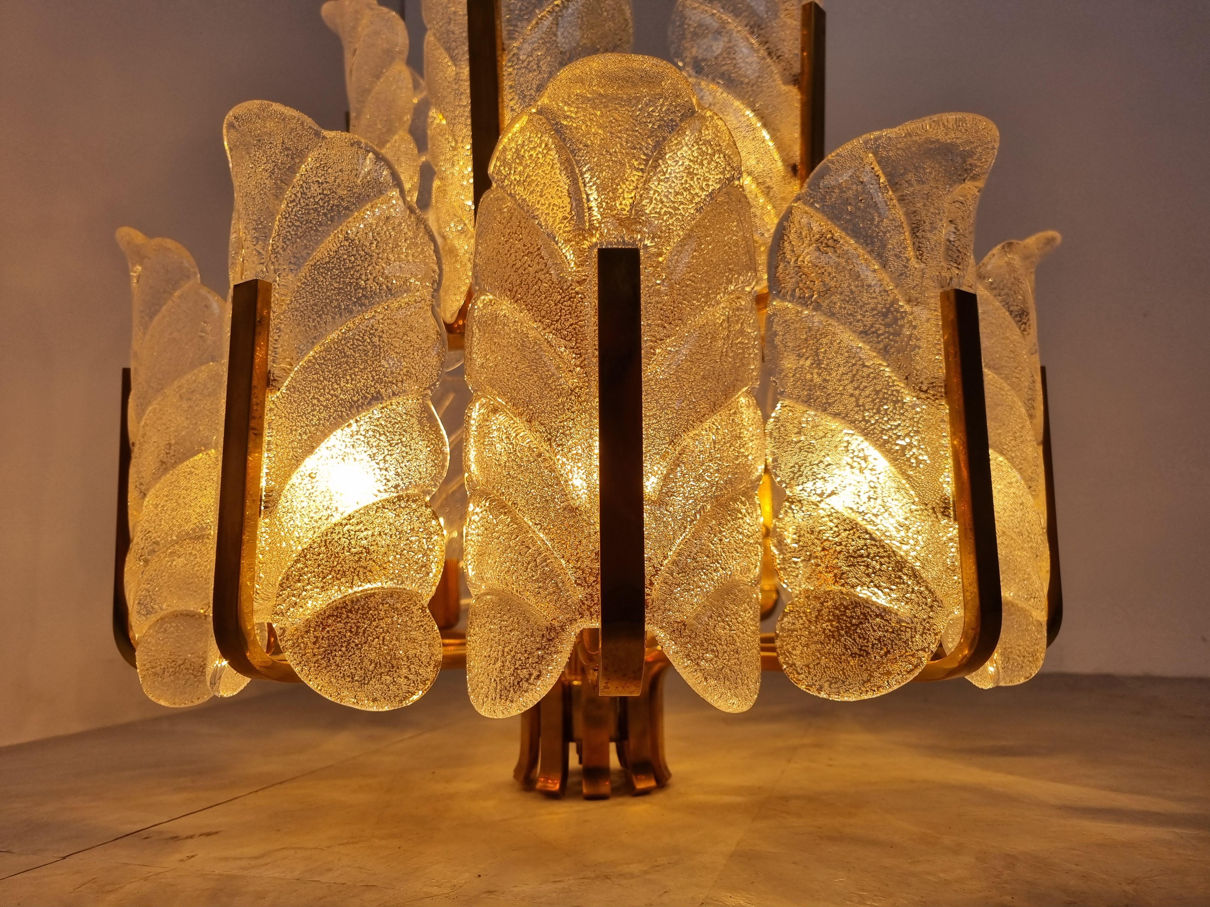 Large Brass and Glass Chandelier by Carl Fagerlund for Orrefors, 1960s 2