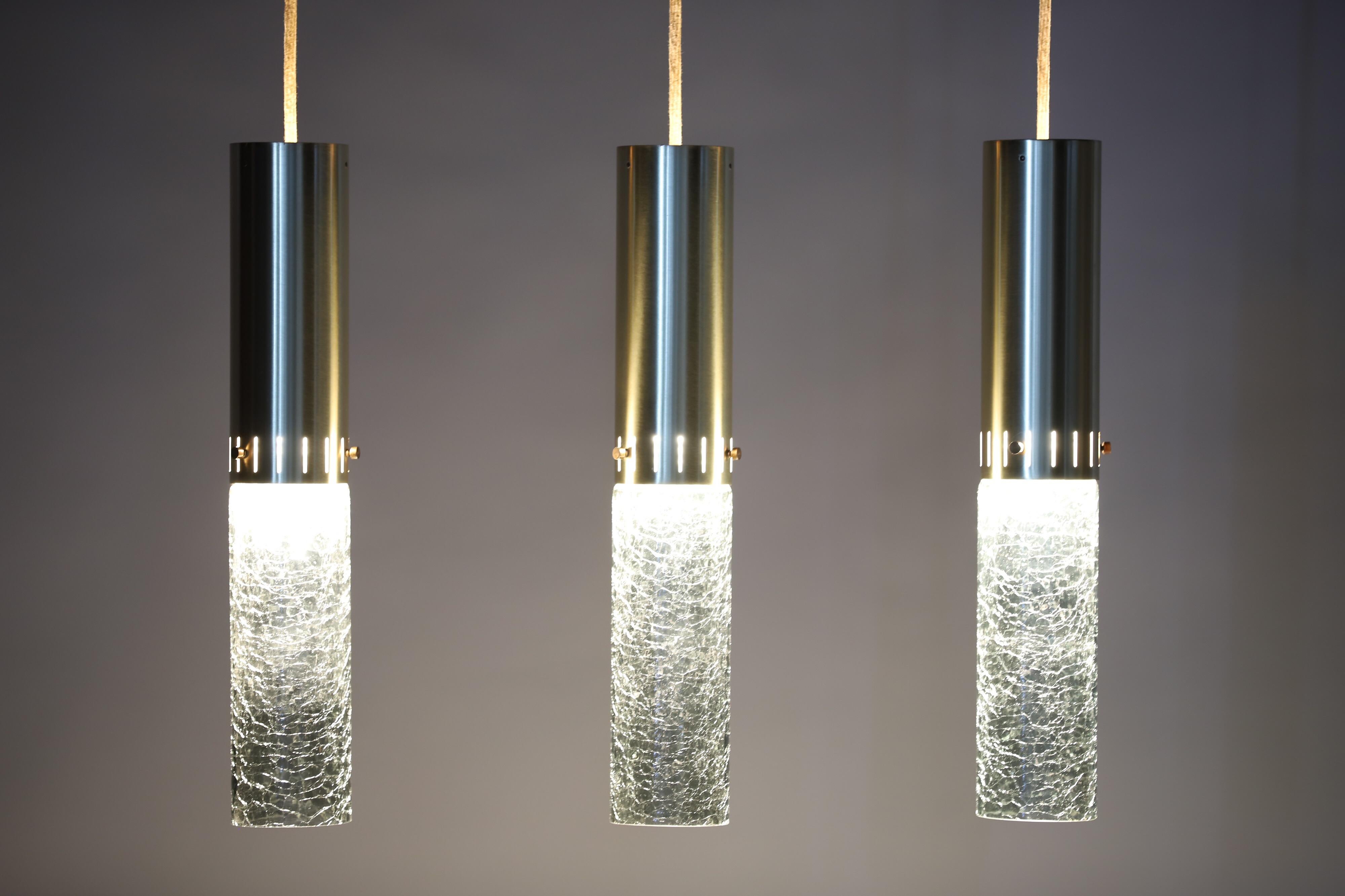 Large Brass and Glass Pendant Lights by Moe Lighting 7