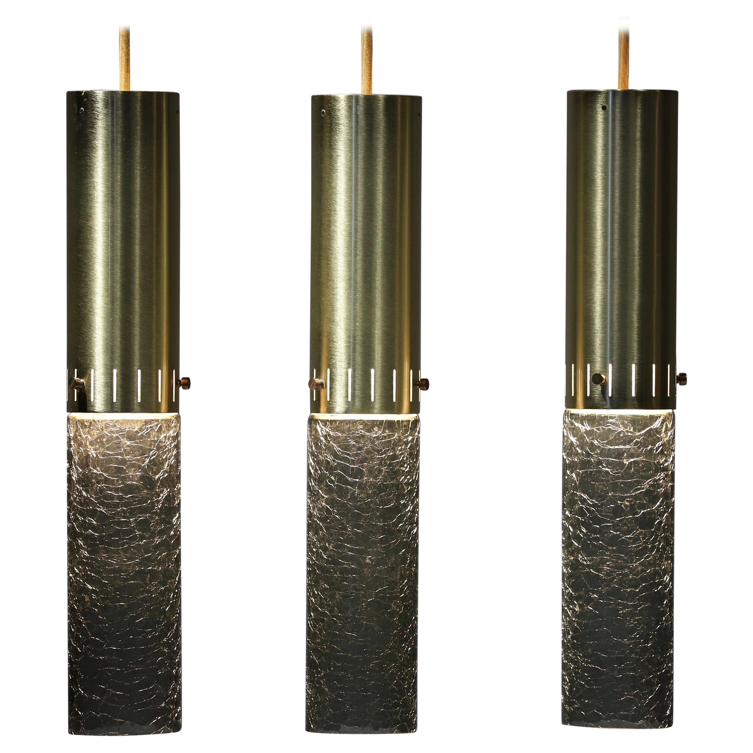 Large Brass and Glass Pendant Lights by Moe Lighting