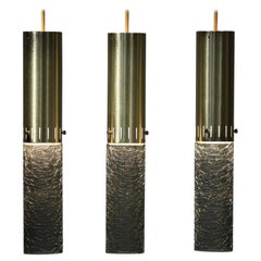 Large Brass and Glass Pendant Lights by Moe Lighting