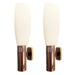 Large Brass and Glass Stilnovo Sconces, Italy, 1960s