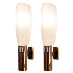 Large Brass and Glass Stilnovo Sconces, Italy, 1960s
