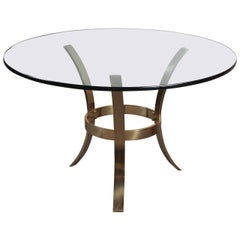 Grande table d'entrée à trois pieds en laiton et verre