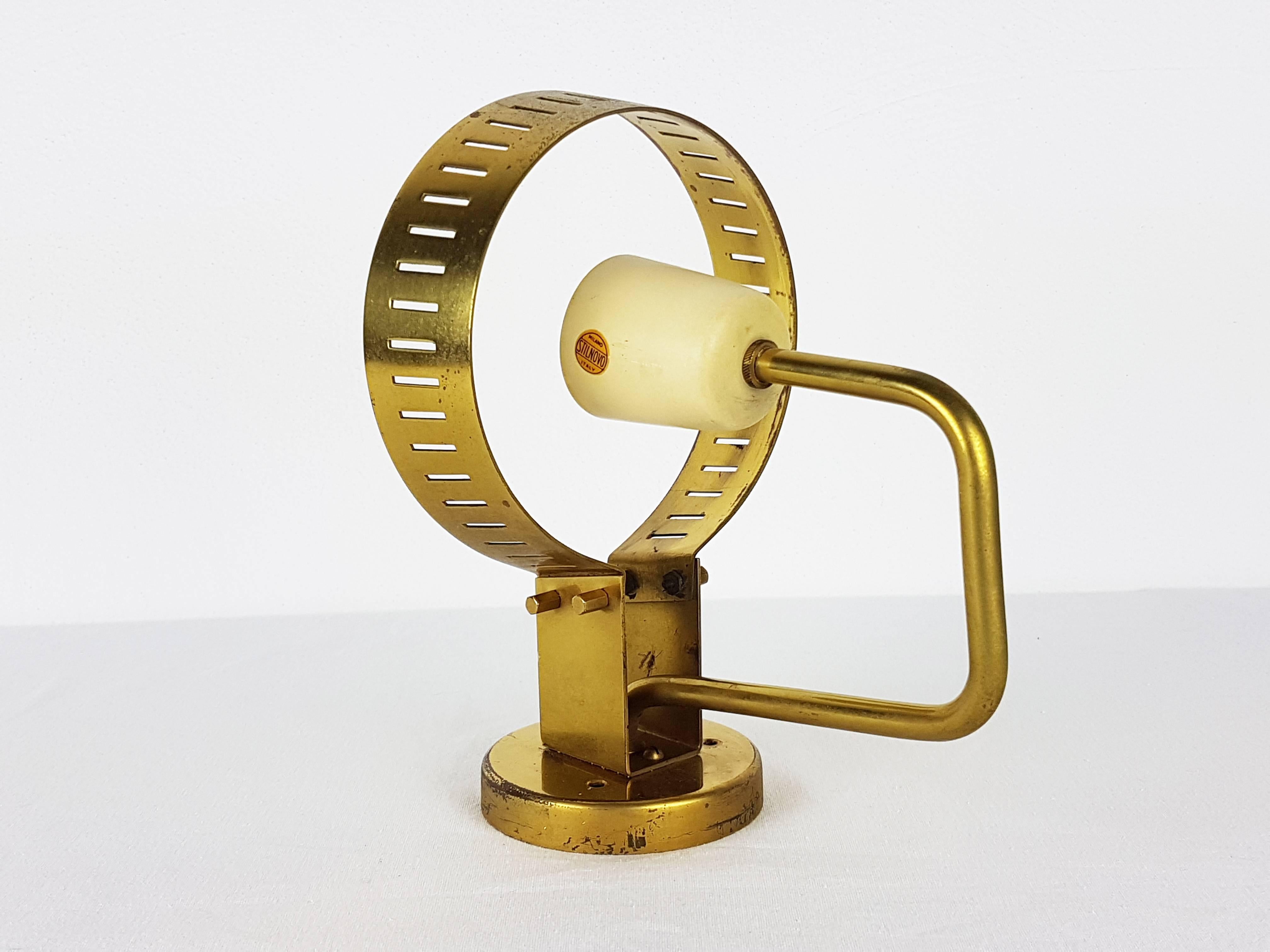 Brushed Large Brass and Glass Yellow Label 2078 Sconce from Stilnovo, 1959 For Sale