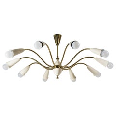 Large Brass and Ivory Chandelier, 1950s
