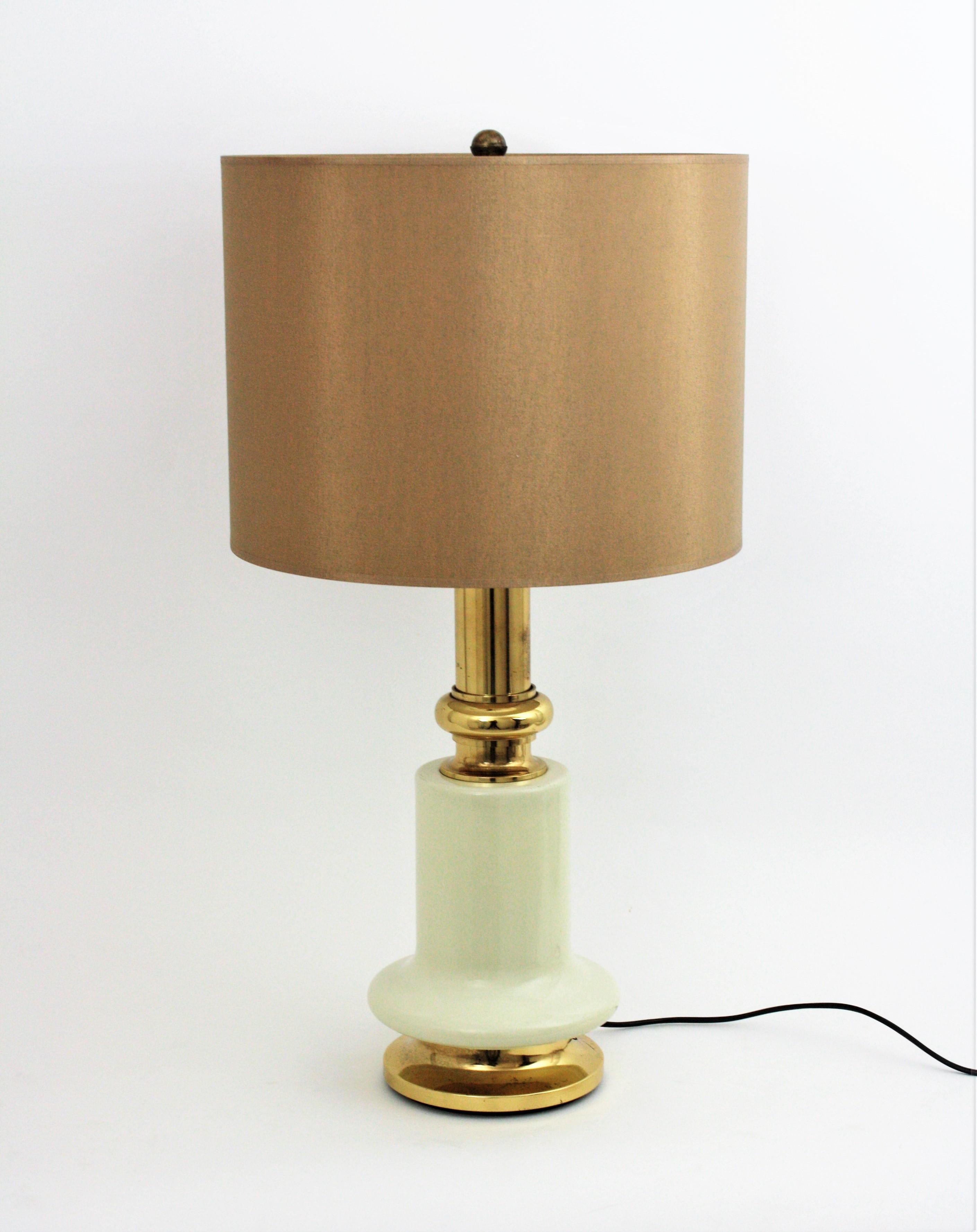 Large Brass and Ivory Lacquer Table Lamp, Spain, 1960s For Sale 1