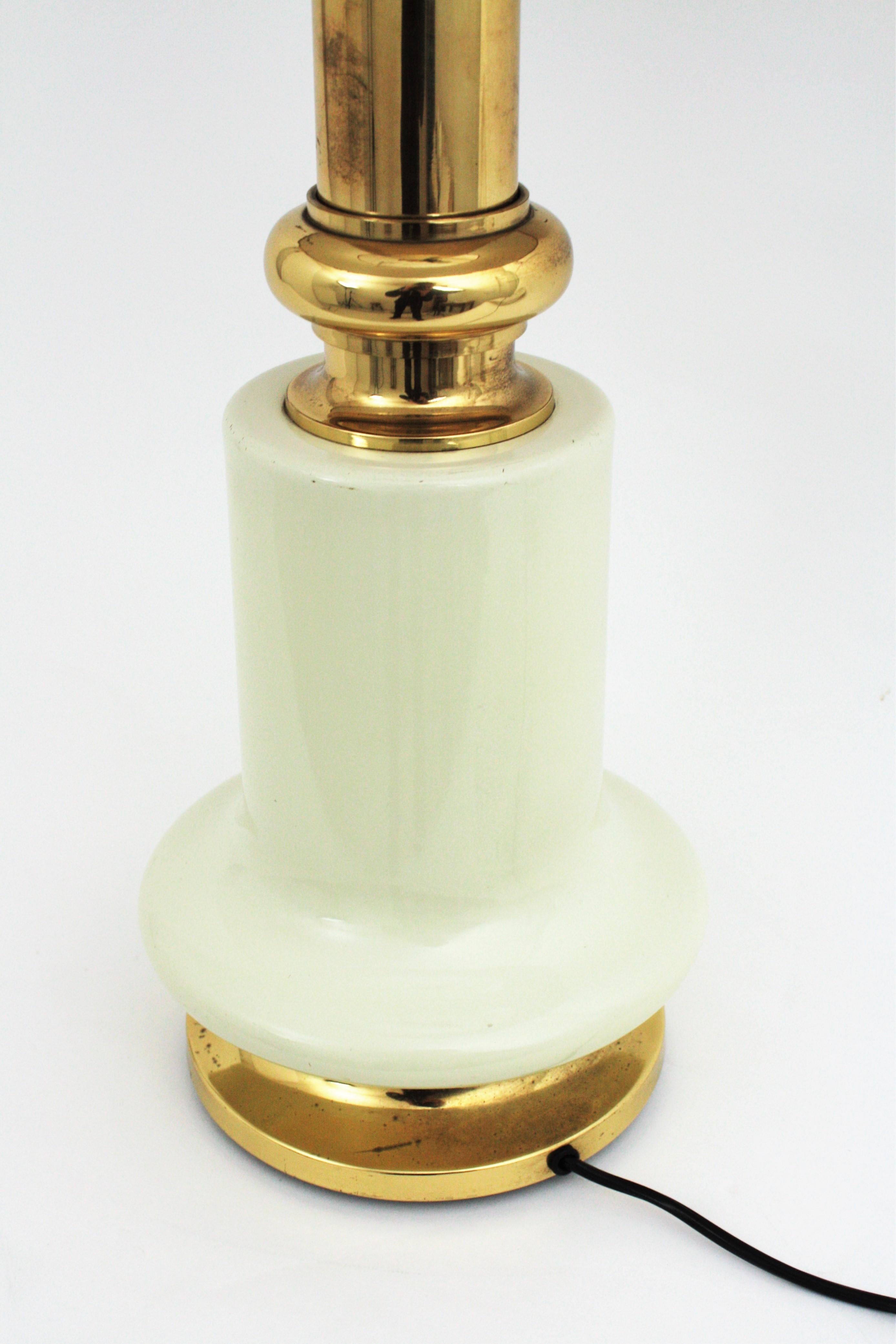 Large Brass and Ivory Lacquer Table Lamp, Spain, 1960s For Sale 2