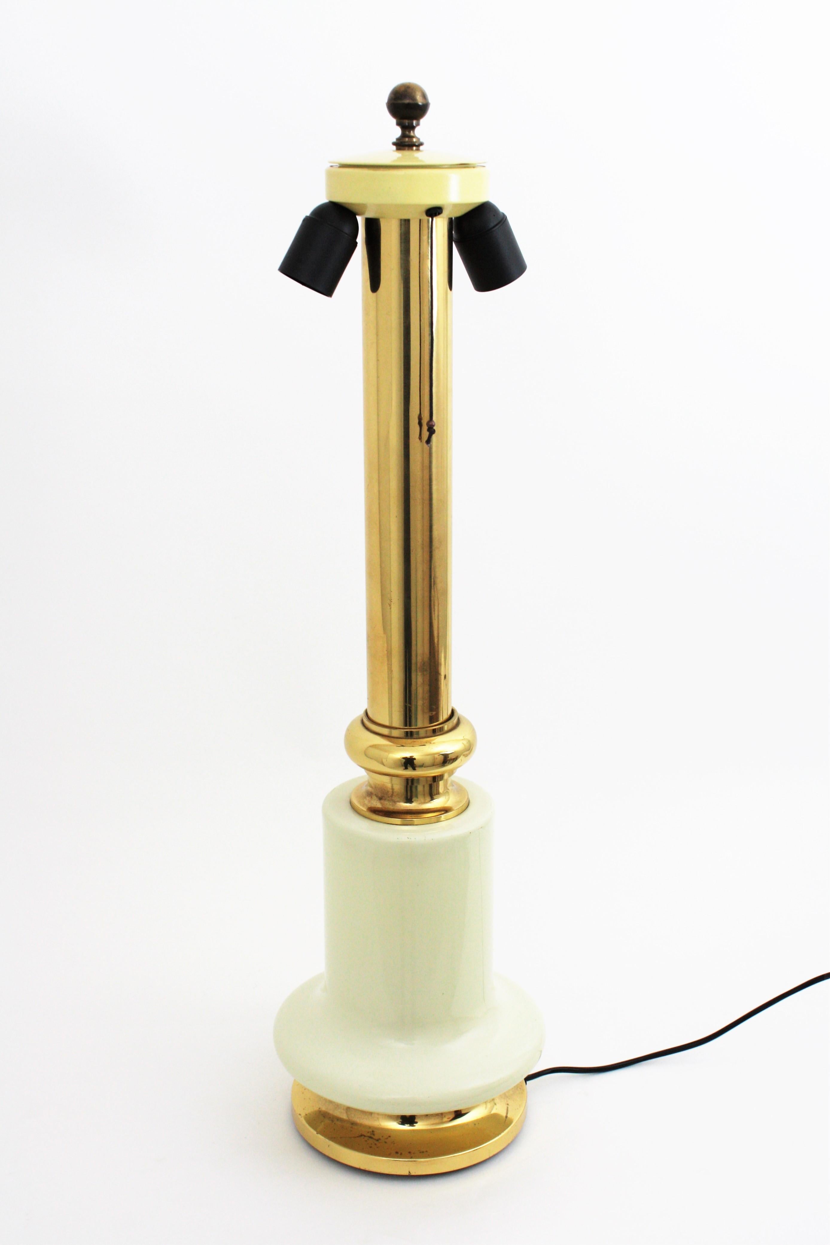 Large Brass and Ivory Lacquer Table Lamp, Spain, 1960s For Sale 3